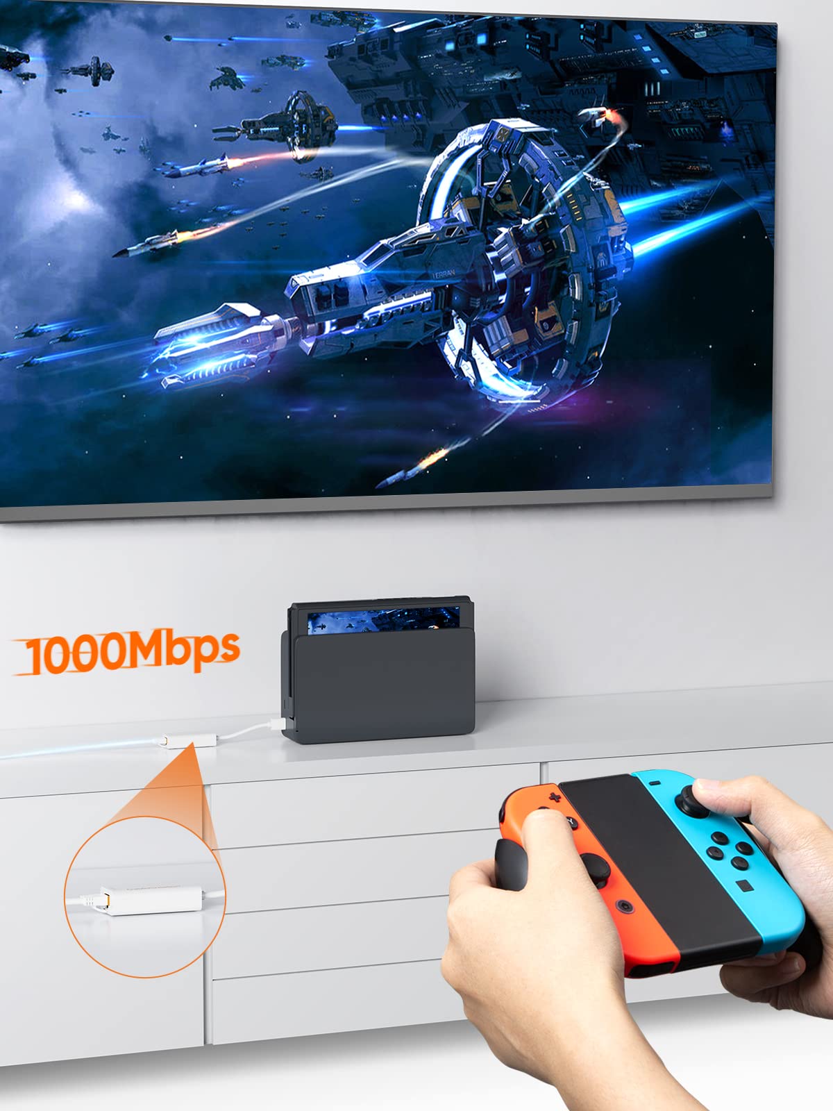 CableCreation USB 3.0 to Ethernet Adapter - Gigabit USB to RJ45 Network Converter (10/100/1000 Mbps) - Compatible with Nintendo Switch, MacBook, Windows, macOS, Linux & Chrome OS - White - Perfect for Gaming, Streaming & Home Office Networking
