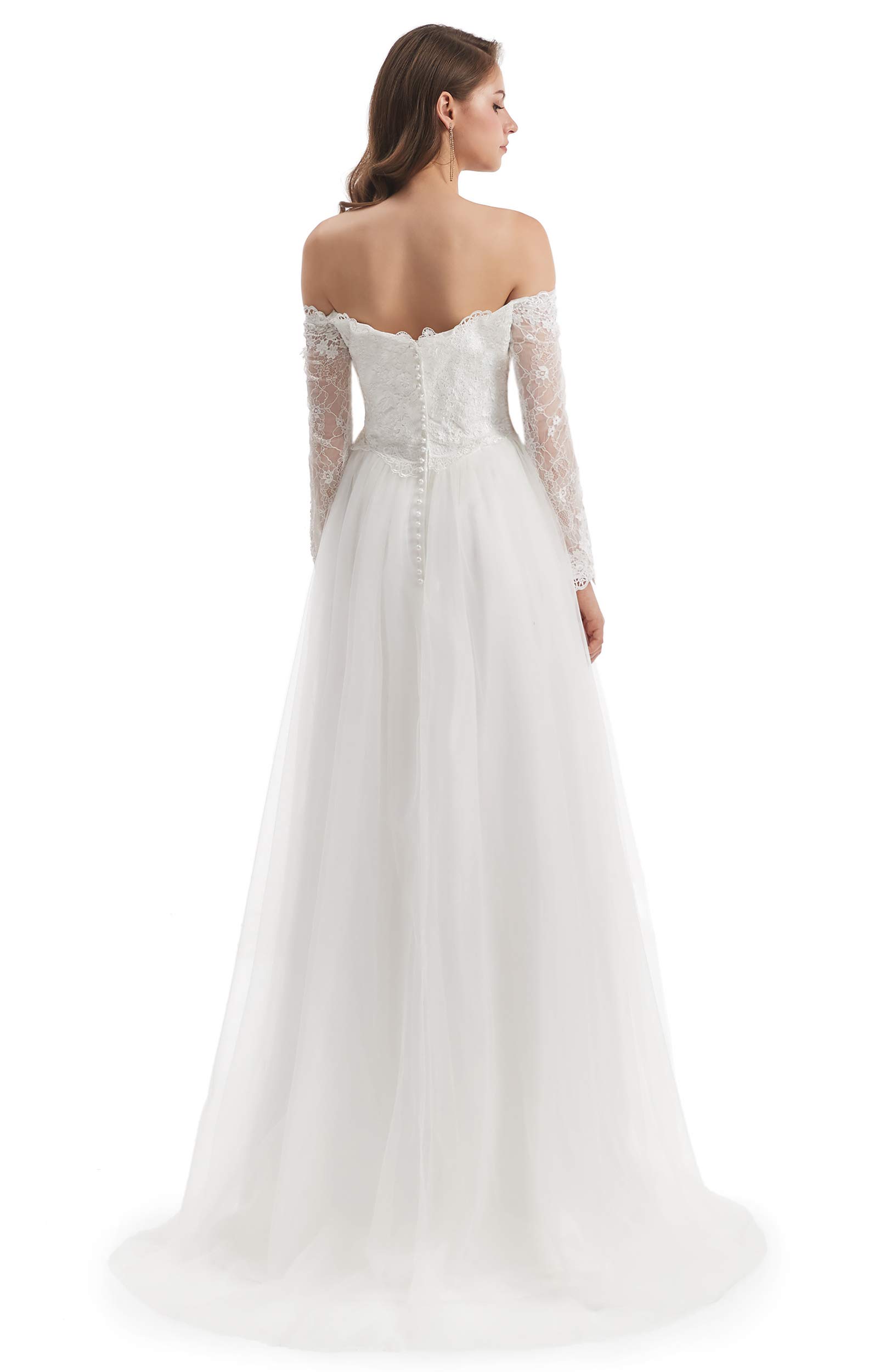 Elegant Women's Long Sleeve Lace Applique Beach Wedding Dress - Perfect for Beach Ceremonies, Destination Weddings & Romantic Photoshoots