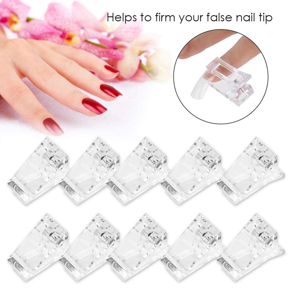 Rotekt 10pcs Transparent Nail Tips Clips for Poly Gel - Quick Building Mold Clips Set, Nail Art Accessories for Professional & DIY Manicures at Home or Salon