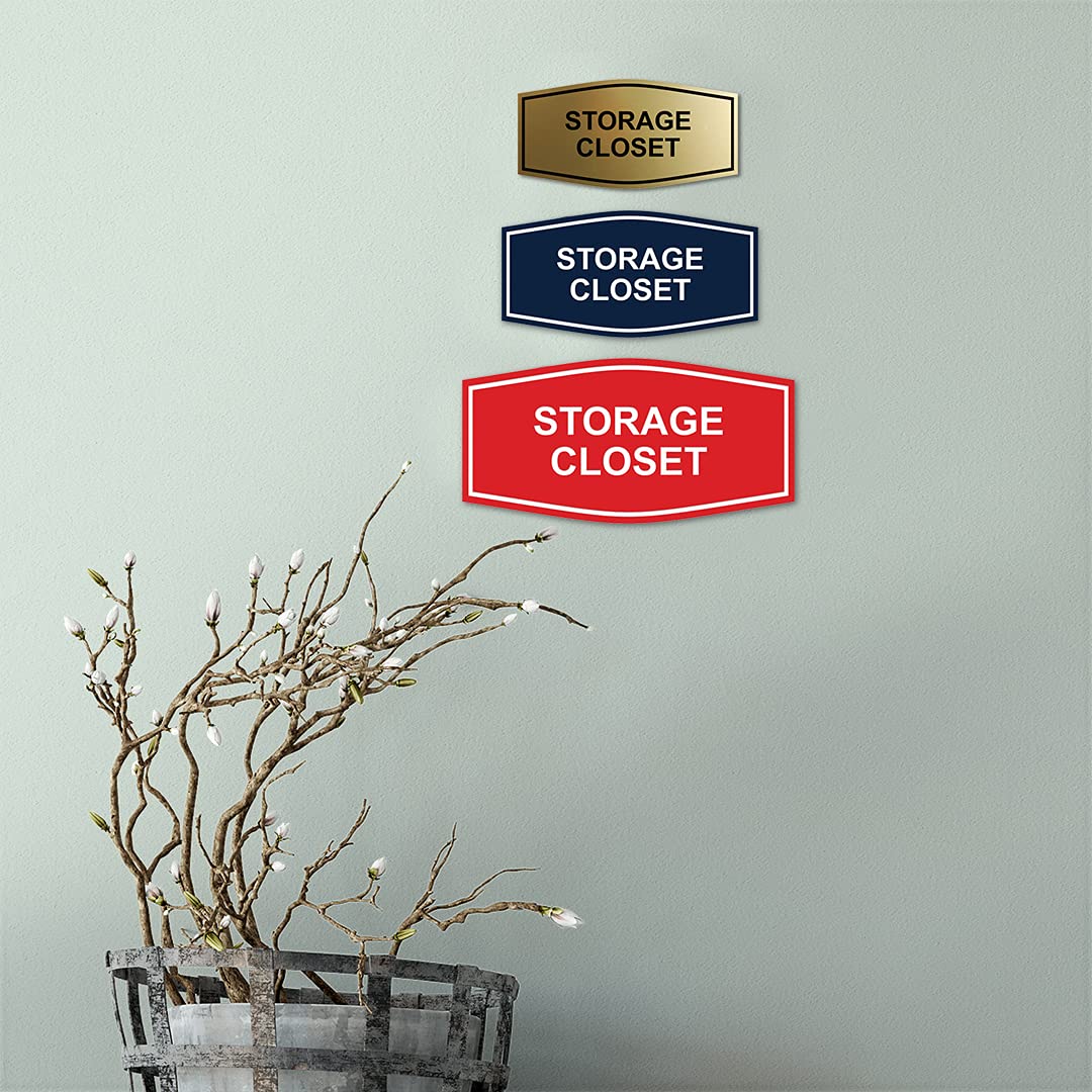 Signs ByLITA Fancy Storage Closet Sign (Ivory/Dark Brown) - Medium Size Wooden Door Hanger for Bedroom, Bathroom & Nursery Organization