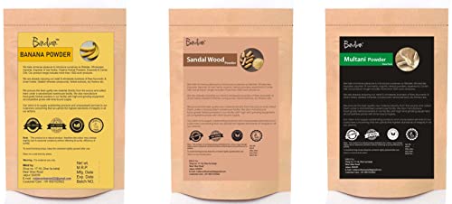 Organic Banana Powder, Sandalwood Powder & Multani Mitti Powder - 100% Pure Natural Face Mask for Skin Care, Deep Pore Cleansing & Glowing Skin (50g x 3 Pack) - Perfect for DIY Spa, Acne Treatment & Daily Skincare Routine