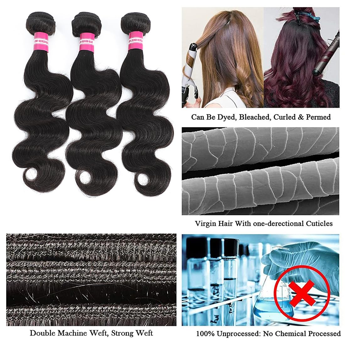 12A Body Wave Human Hair Bundles 24 26 28 Inch - 100% Unprocessed Brazilian Virgin Hair Extensions - Natural Black for Styling & Volume - Perfect for Daily Wear, Parties & Special Occasions