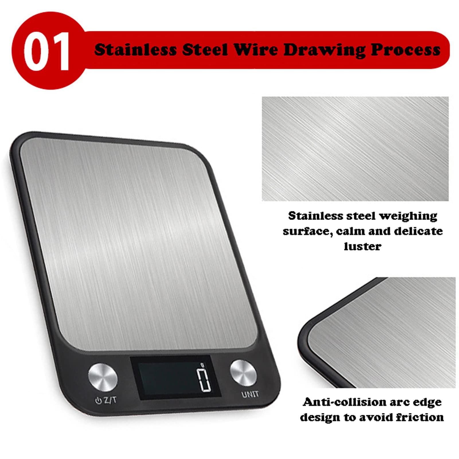 **Precision Digital Kitchen Scale - 10kg Stainless Steel Food Scale with Backlit LCD Display, Rechargeable & Durable - Perfect for Baking, Cooking, and Portion Control (White)**