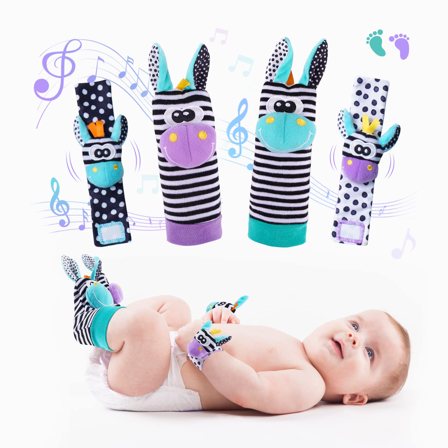 **Baby Wrist & Ankle Rattles Set - Soft Rattle Socks & Bracelet Toys for Newborns, Infants, Boys & Girls (Morandi Donkey) - Perfect for Tummy Time, Sensory Play & Early Development**