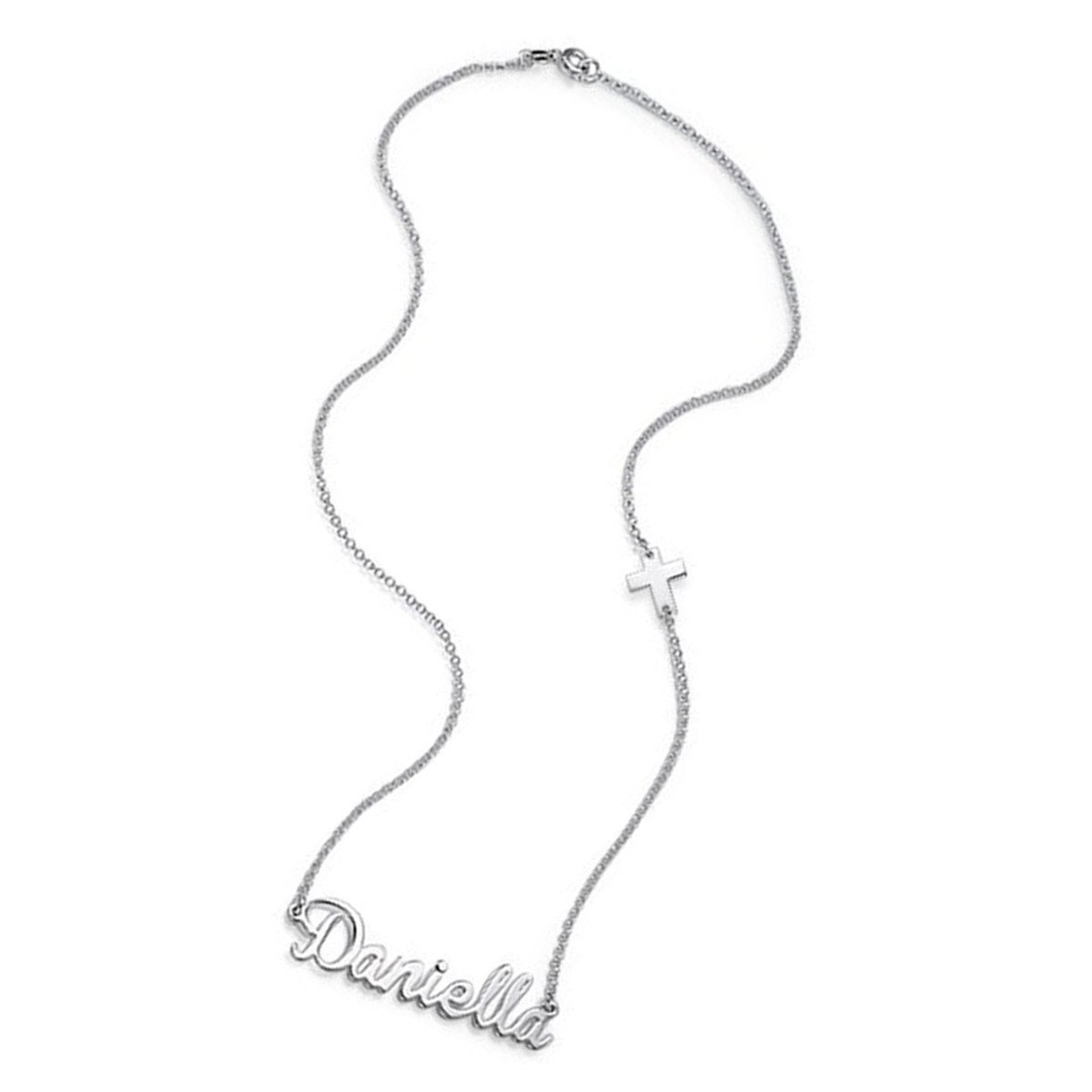 Custom 925 Sterling Silver Personalized Name Necklace with Side Cross Pendant - Handmade Jewelry for Women, Gifts for Her - Perfect for Birthdays, Anniversaries & Special Occasions