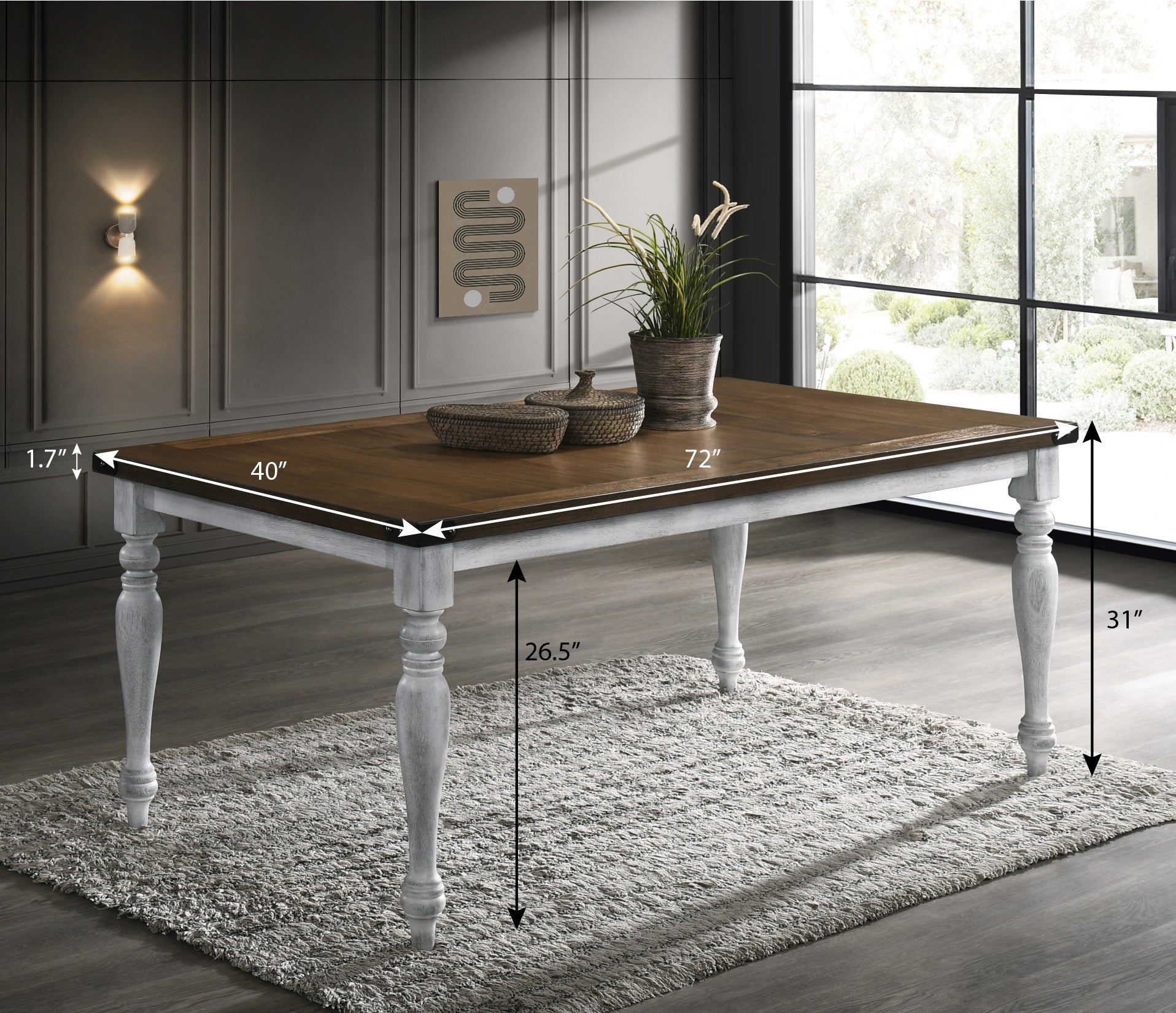 6-Piece Rustic White and Oak Dining Table Set with 4 Upholstered Chairs & Bench - Perfect for Farmhouse Kitchens, Dining Rooms & Small Space Entertaining
