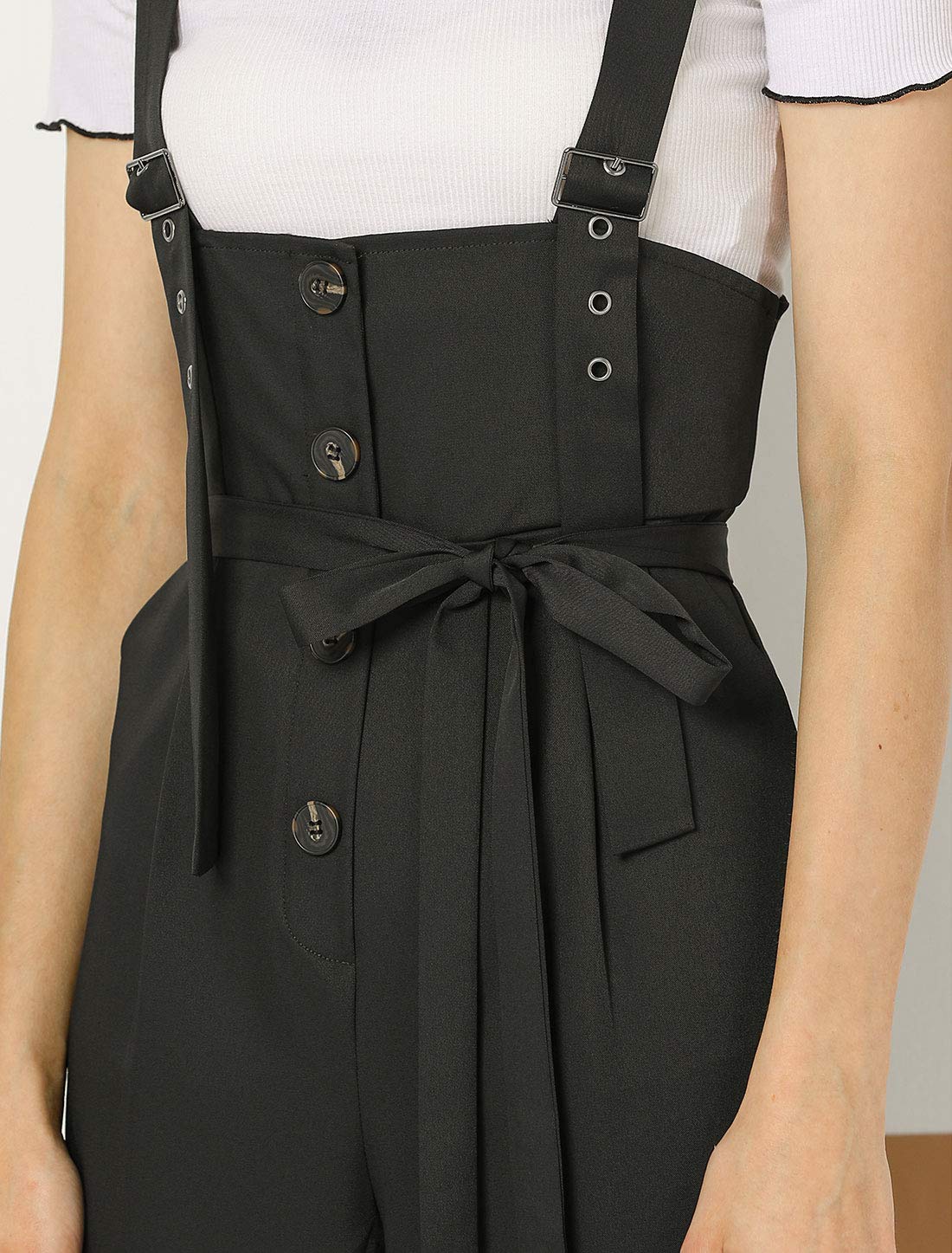 Allegra K Women's High Waist Wide Leg Belted Jumpsuit with Buttons - Casual Long Overalls for Work, Travel & Everyday Wear