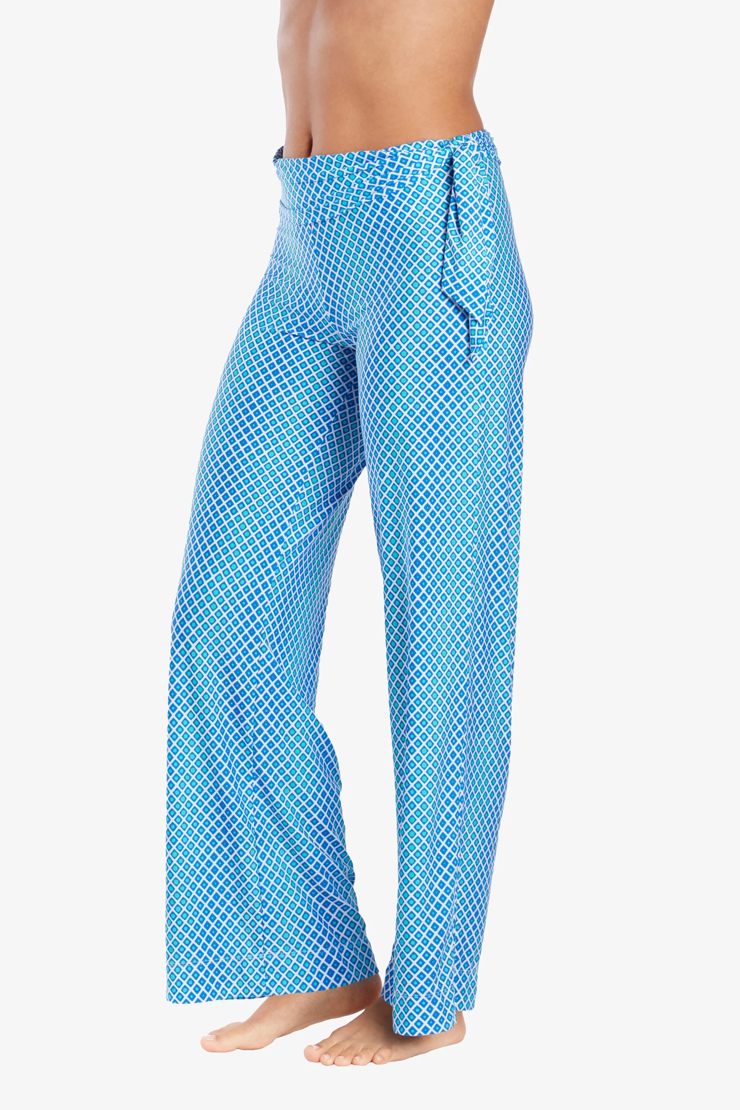 Relaxed Side Tie UPF 50+ Pants with Ombre Geometric Print - Perfect for Beach Vacations, Yoga & Summer Outdoor Activities