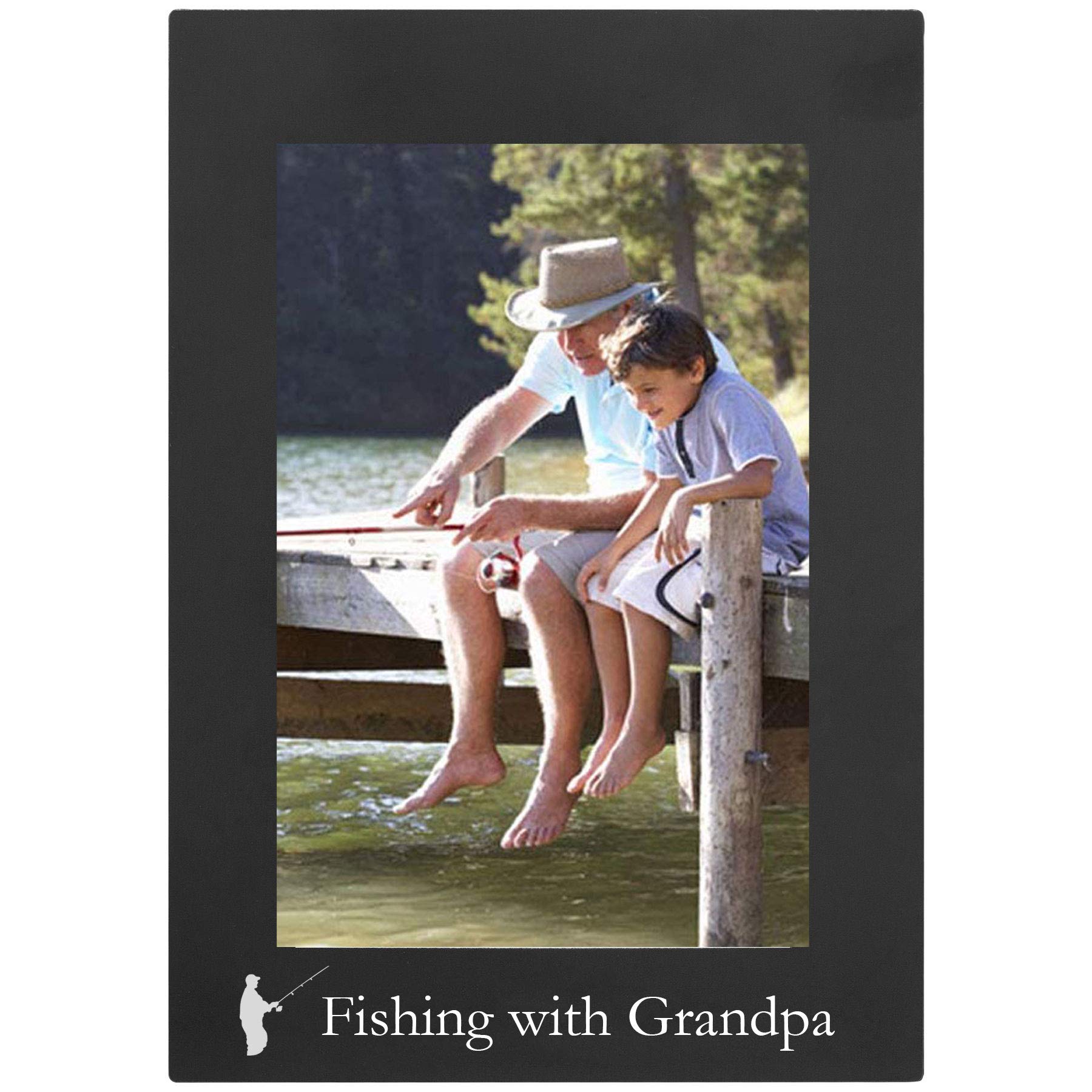 Personalized Fishing with Grandpa Photo Frame - Custom Engraved Anodized Aluminum Hanging & Tabletop Picture Frame for Family Memories | Perfect Gift for Father's Day, Grandparents Day & Family Reunions