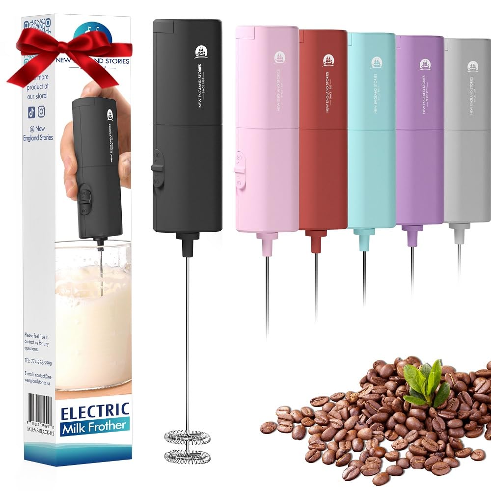 Premium Handheld Milk Frother with Self-Stand - Electric Whisk Drink Mixer for Coffee, Cappuccino, Latte, Matcha & Hot Chocolate - Perfect for Home, Office & Cafe Use