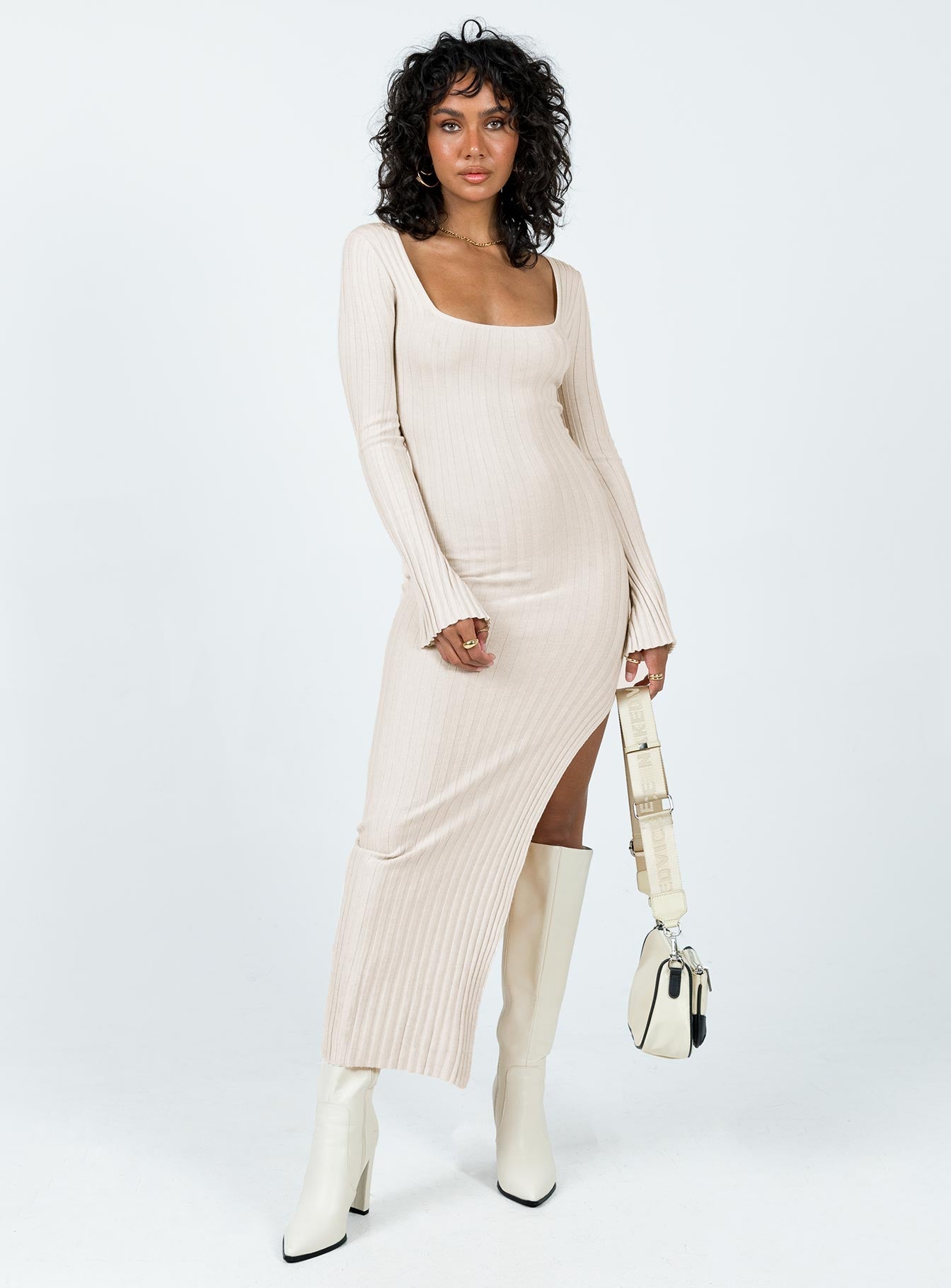 Barossa Women's Long Sleeve Midi Dress in Cream - Elegant Casual & Office Wear for Fall/Winter Season