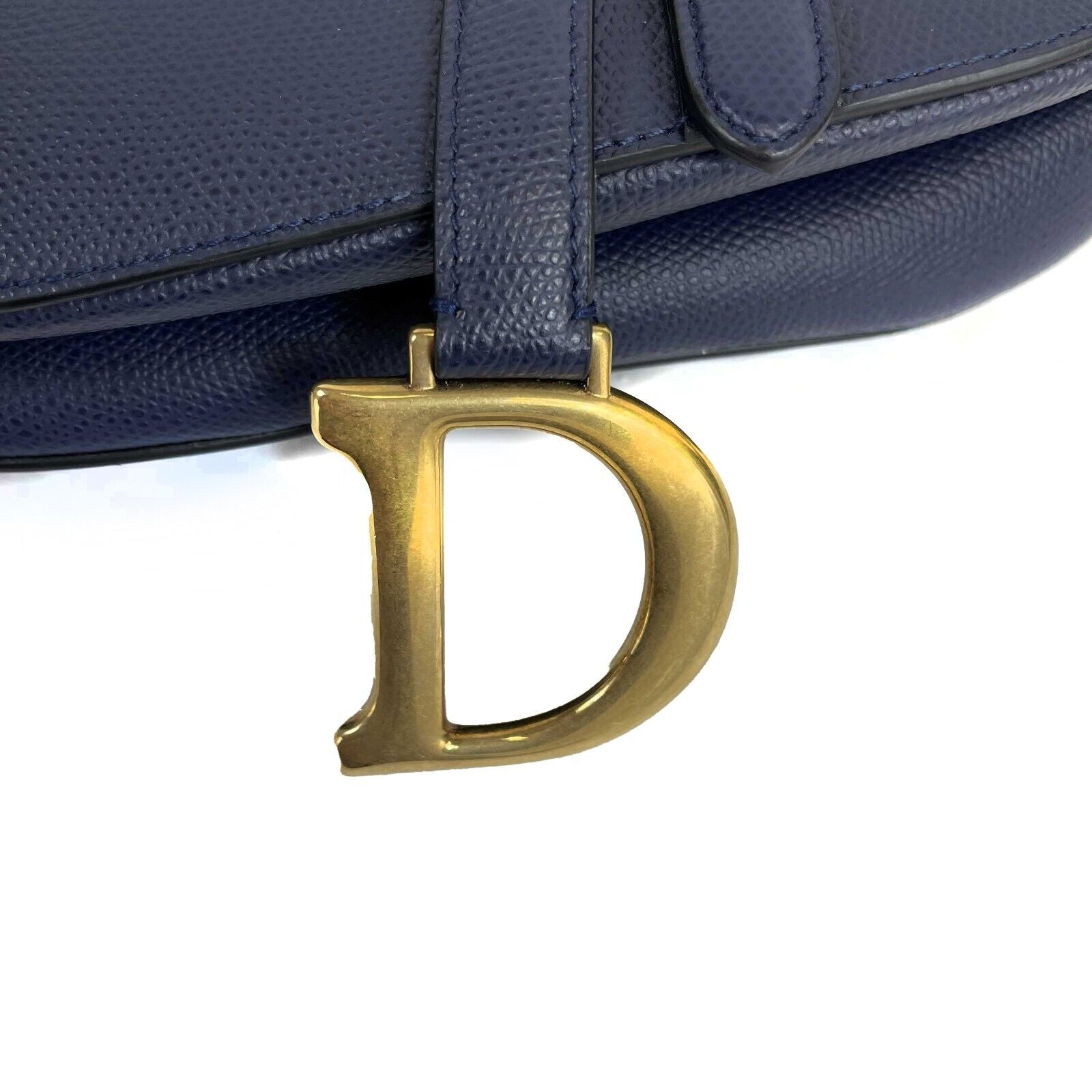 Christian Dior Calfskin Leather Saddle Bag - Navy Blue & Gold CD Shoulder Bag for Women | Luxury Designer Handbag for Everyday Use, Work & Special Occasions