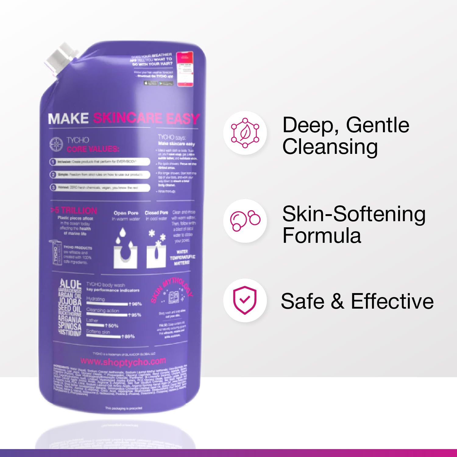 TYCHO Hydrating Body Wash Refill Pouch 450ml (15.22 fl oz) - Gentle Moisturizing Shower Gel for Sensitive & Dry Skin | Sulfate-Free, Dermatologist Tested | Perfect for Daily Use, Travel & Gym