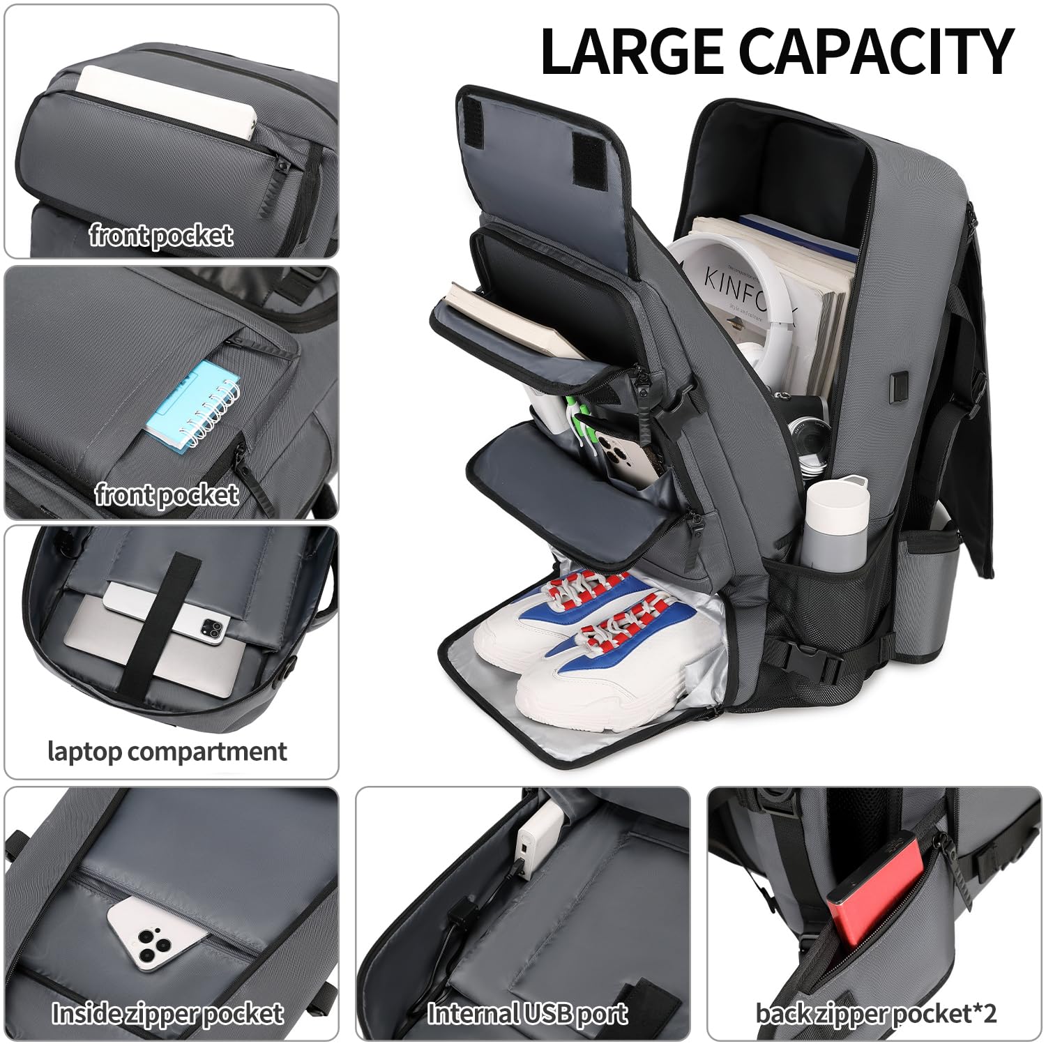 Airline Approved Carry On Travel Backpack for Men - Convertible Nylon Duffle Bag & Luggage (Gray) - Perfect for Business Trips, Weekend Getaways & Air Travel