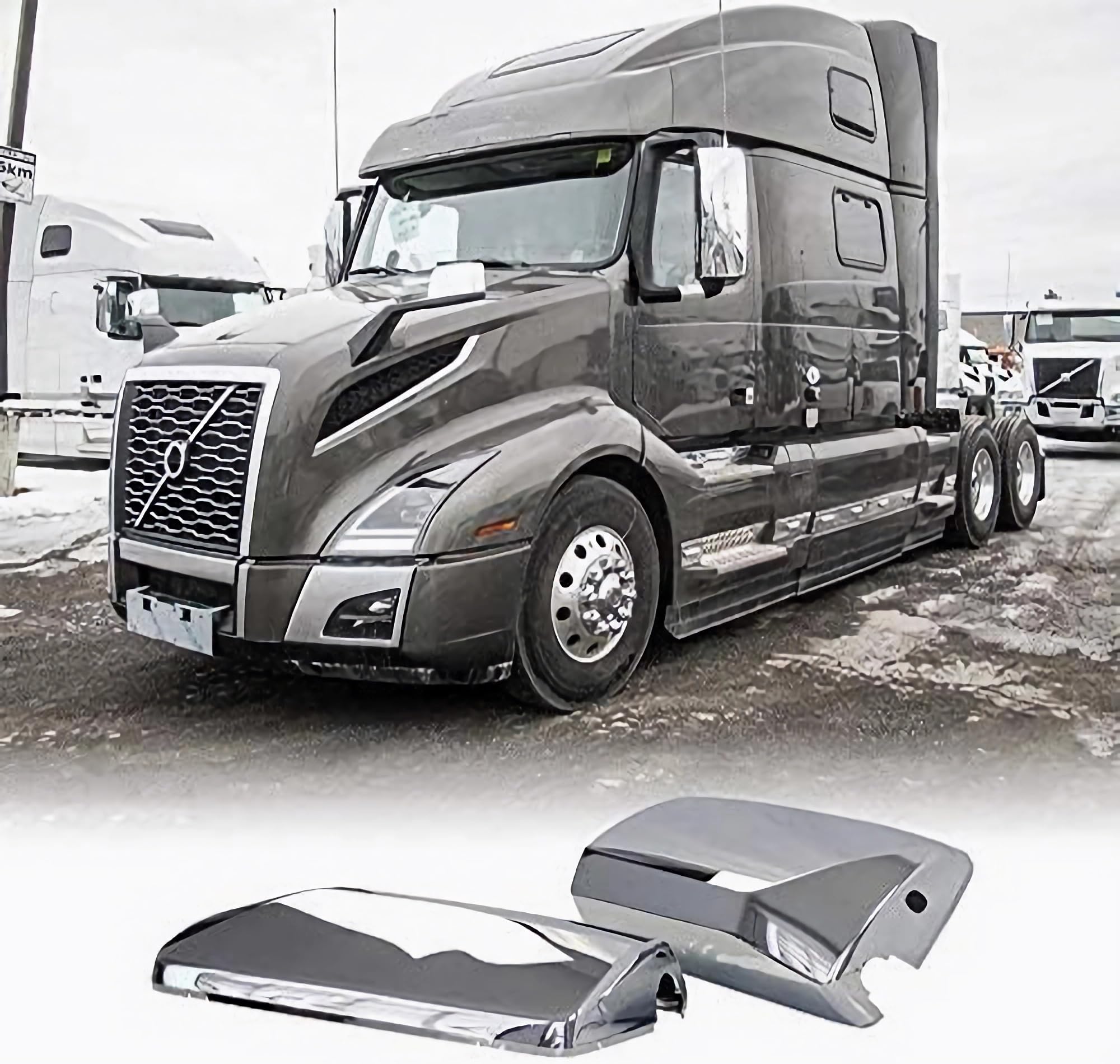 Chrome Door Mirror Covers for Volvo VNL 2004-2017 Models - Driver & Passenger Side Replacement Parts - Perfect for Truck Upgrades & Road Safety Enhancement