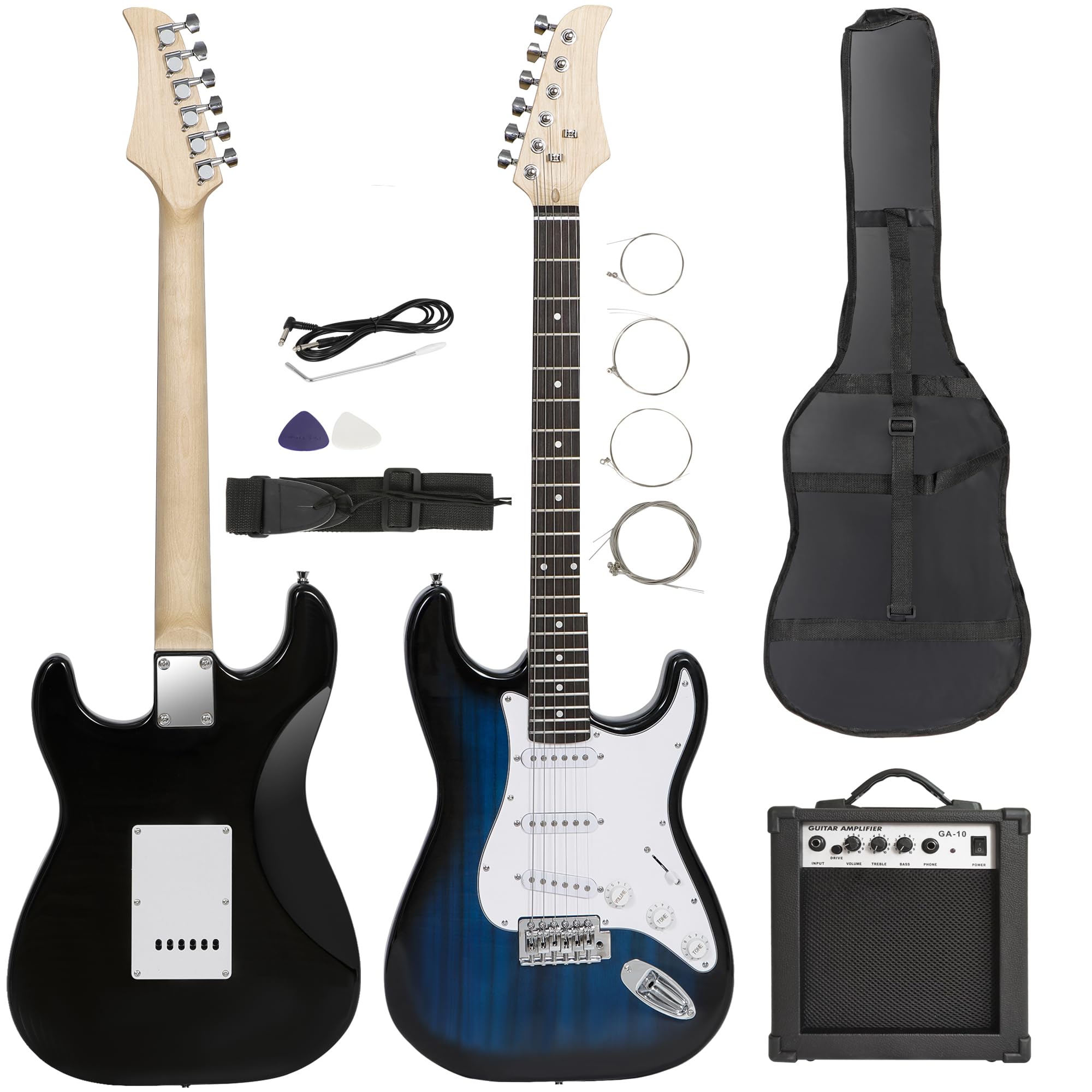 39 Inch Full Size Electric Guitar Beginner Starter Kit with 10W Amp, Gig Bag, Strap, Strings, Tuner, Cable & Picks - Blue | Perfect for Beginners, Practice, Home Studio & Live Performances