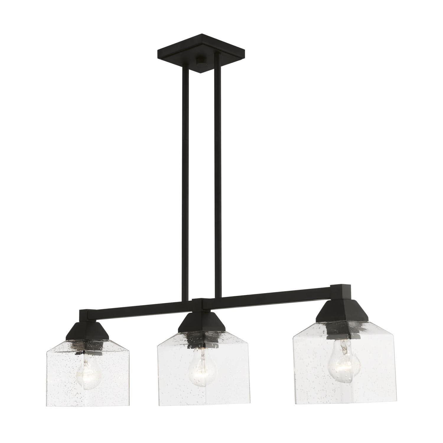 Black Aragon 3-Light Linear Chandelier - Modern LED Pendant Lighting for Dining Room, Kitchen Island & Entryway (Model 49763-04)