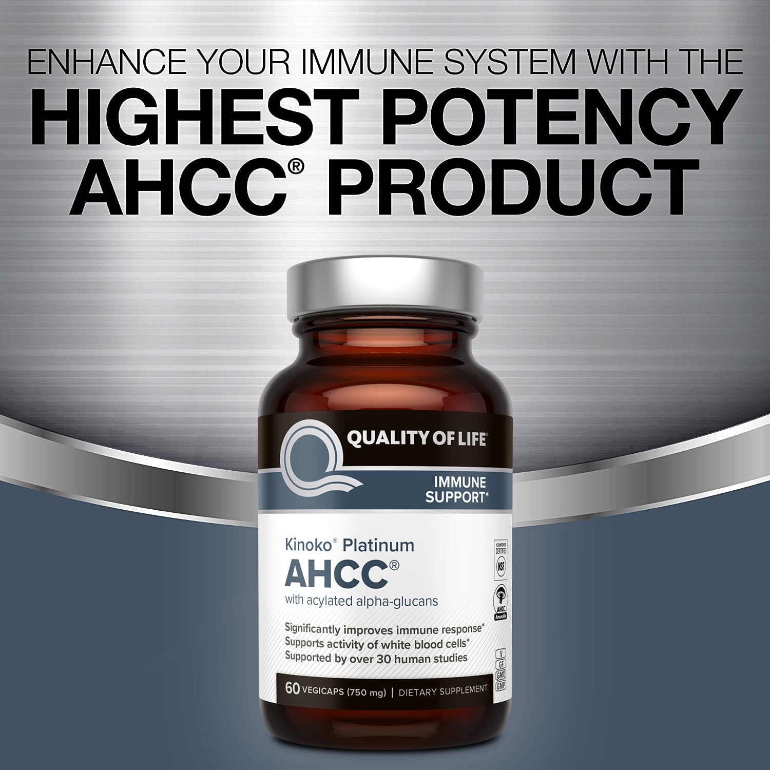 Premium AHCC Kinoko Platinum 750mg Immune Support Supplement - 2 Pack (60 Capsules Each) for Daily Wellness & Immune Boost | Supports Healthy Lifestyle & Active Living
