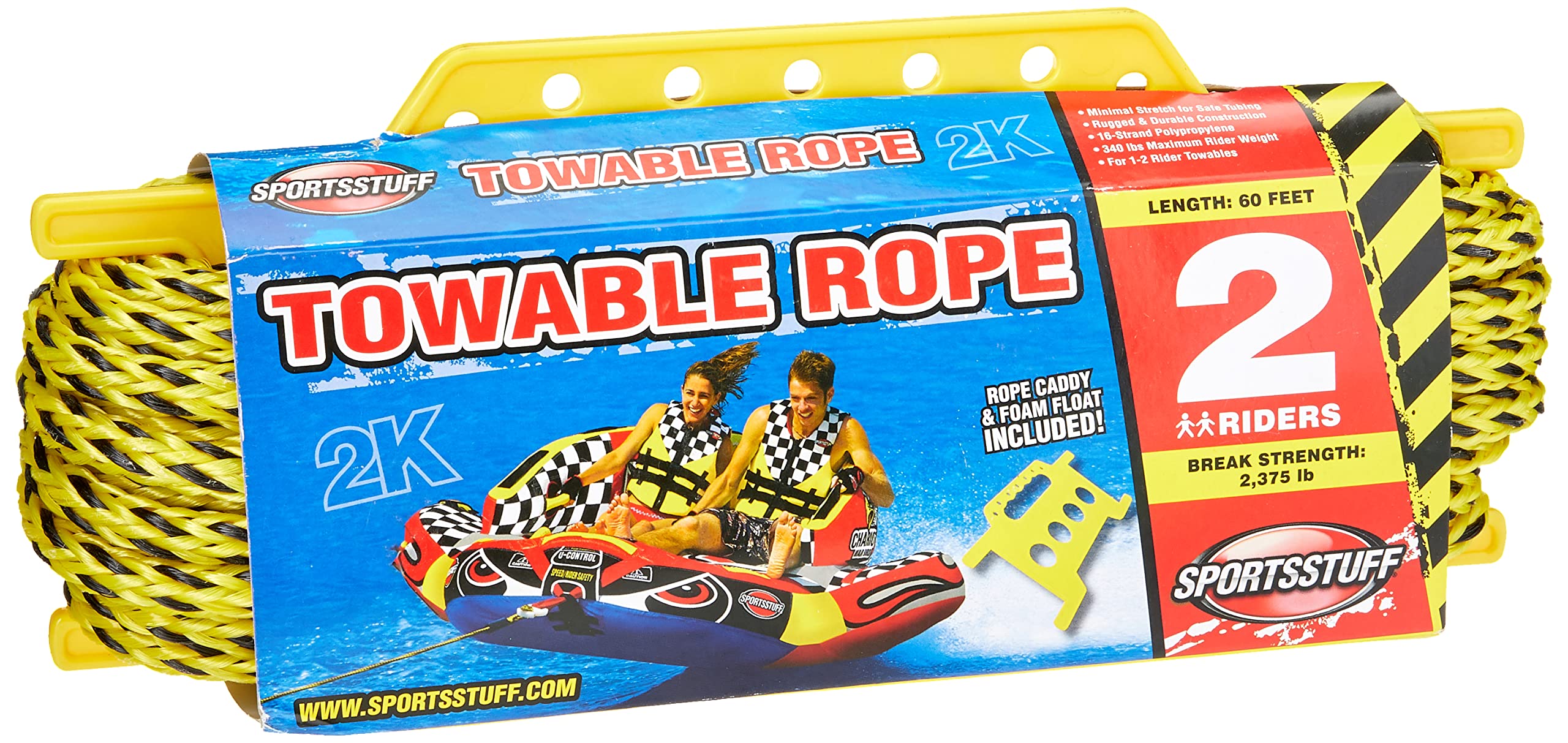 SportsStuff Towable Rope with Rope Caddy - 1-6 Rider Water Tube Tow Rope for Boating & Lake Fun (Multiple Sizes Available) - Perfect for Family Outings, Beach Parties & Summer Water Sports