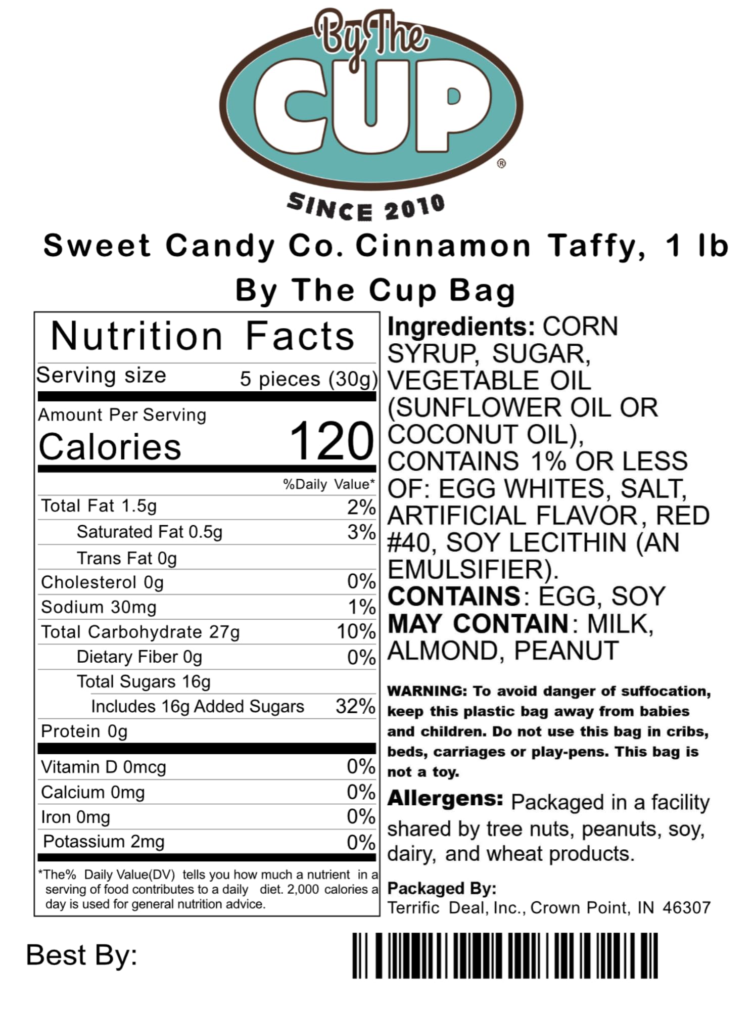 By The Cup Sweet Candy Co. Cinnamon Taffy - 1 lb Bulk Bag of Soft & Chewy Candy - Perfect for Parties, Gifts & Baking Decorations