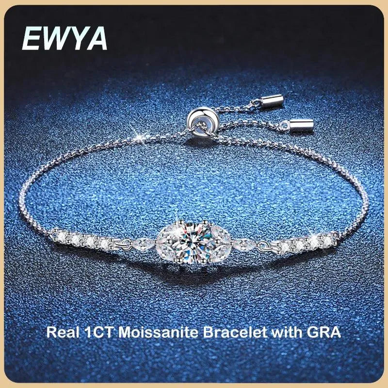 1CT GRA Certified Moissanite Bracelet for Women - 925 Sterling Silver Diamond Link Bracelet, Elegant Fine Jewelry Gift for Her - Perfect for Weddings, Anniversaries & Special Occasions