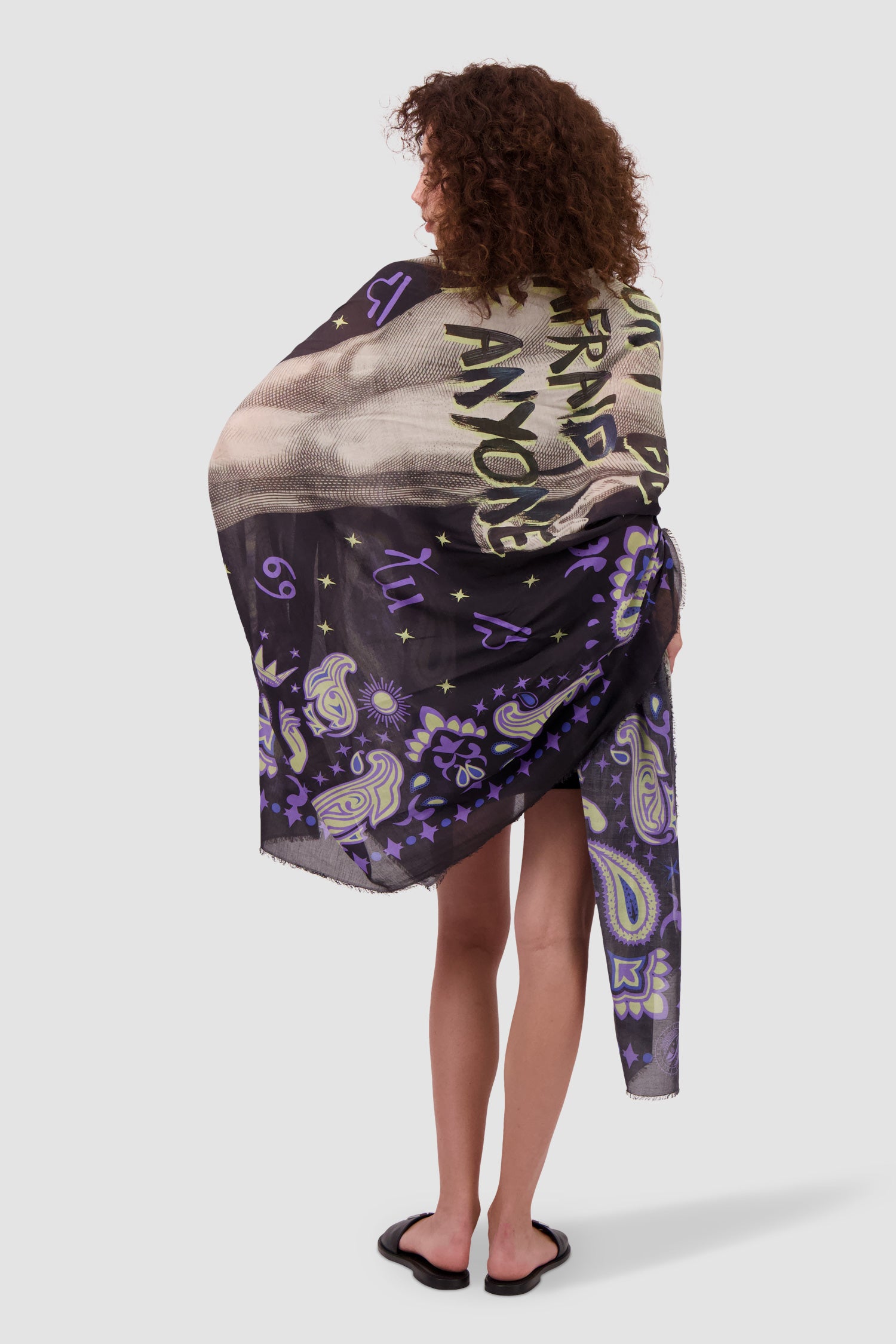 Faliero Sarti Black Psichedelica Scarf - Luxury Italian Silk Shawl for Women - Perfect for Evening Events, Weddings & Gift Giving