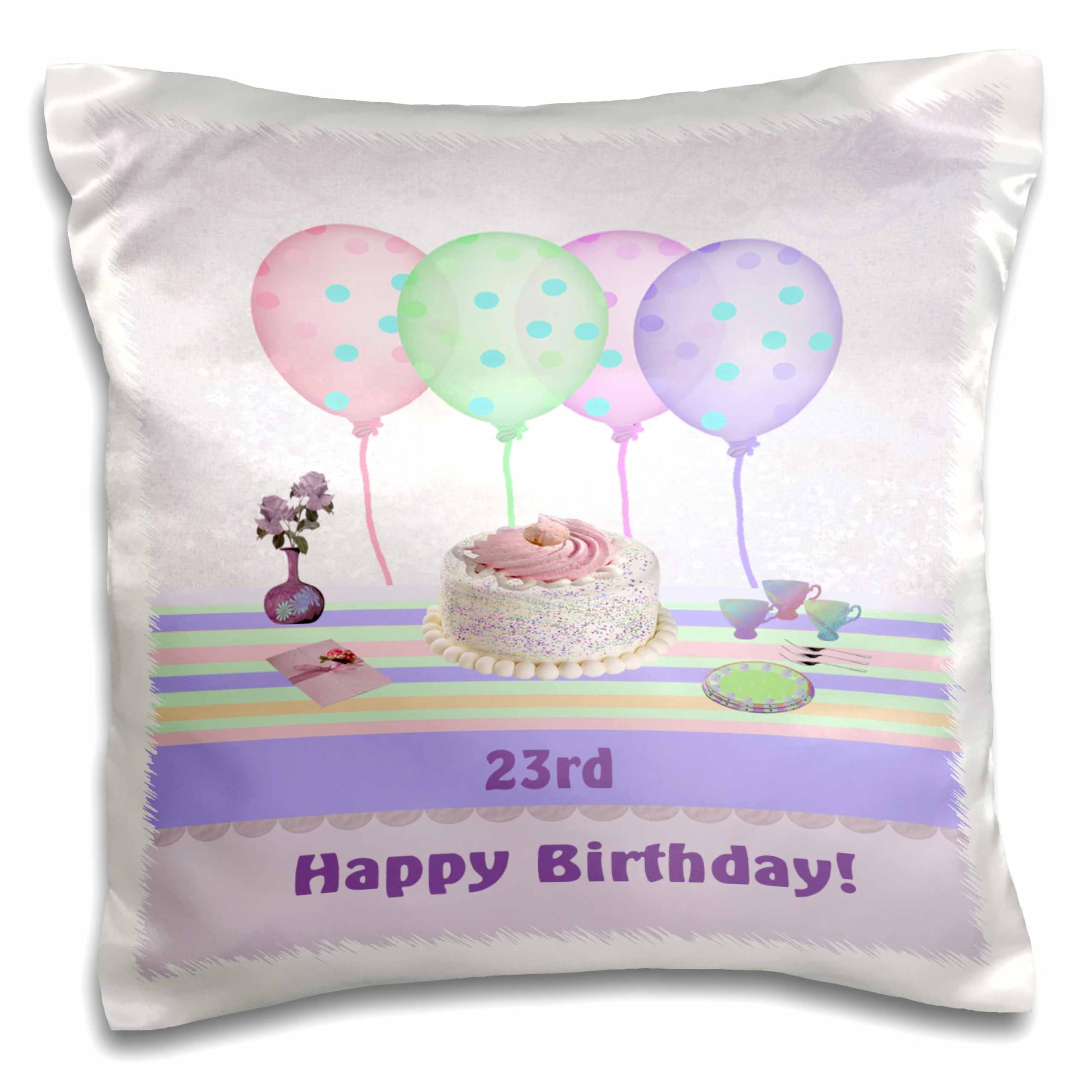 3D Rose 23rd Birthday Cake Pillow Case - 16