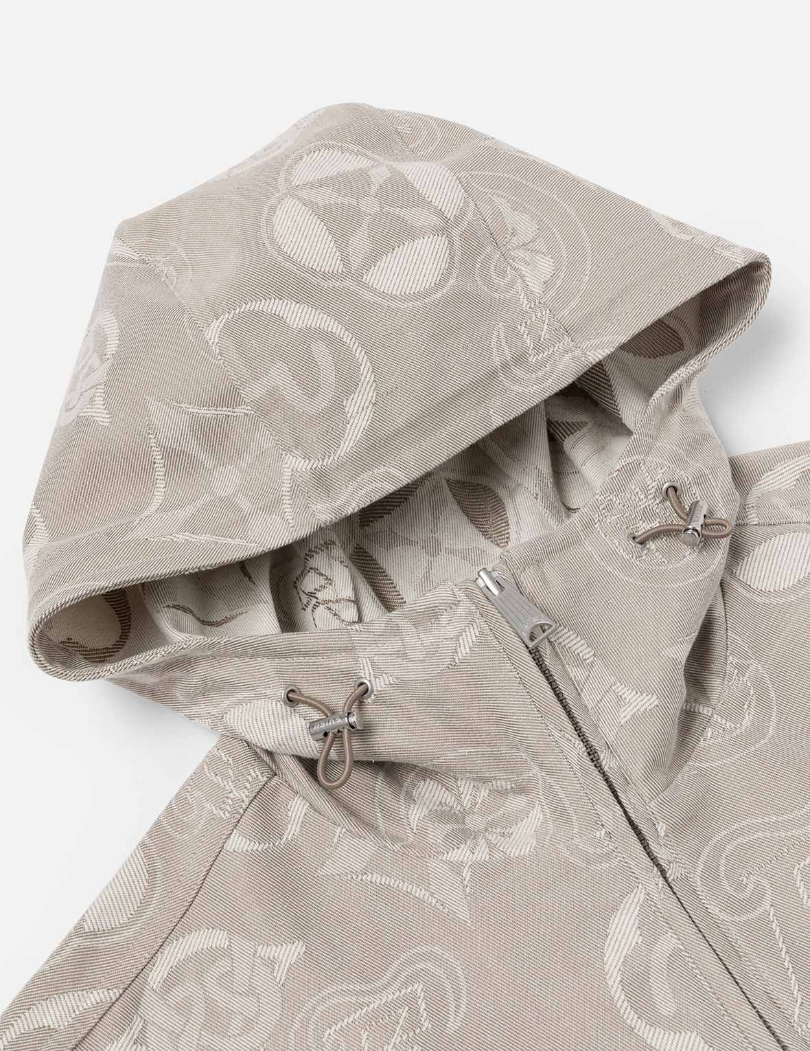 Allover Kamon & Seagull Jacquard Relaxed Fit Hooded Jacket - Cozy Casual Outerwear for Men & Women | Perfect for Streetwear, Fall Layering, and Outdoor Activities