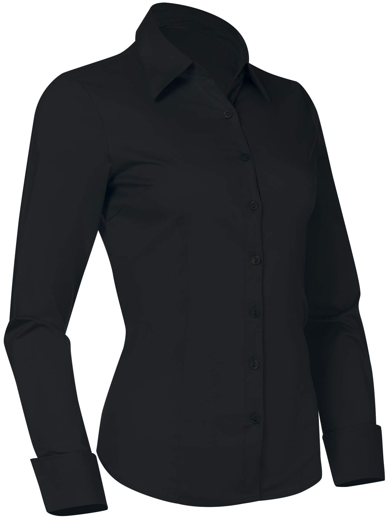 PIER 17 Women's Fitted Long Sleeve Button Down Shirt - Tailored Office Blouse for Professional Workwear & Business Casual Outfits