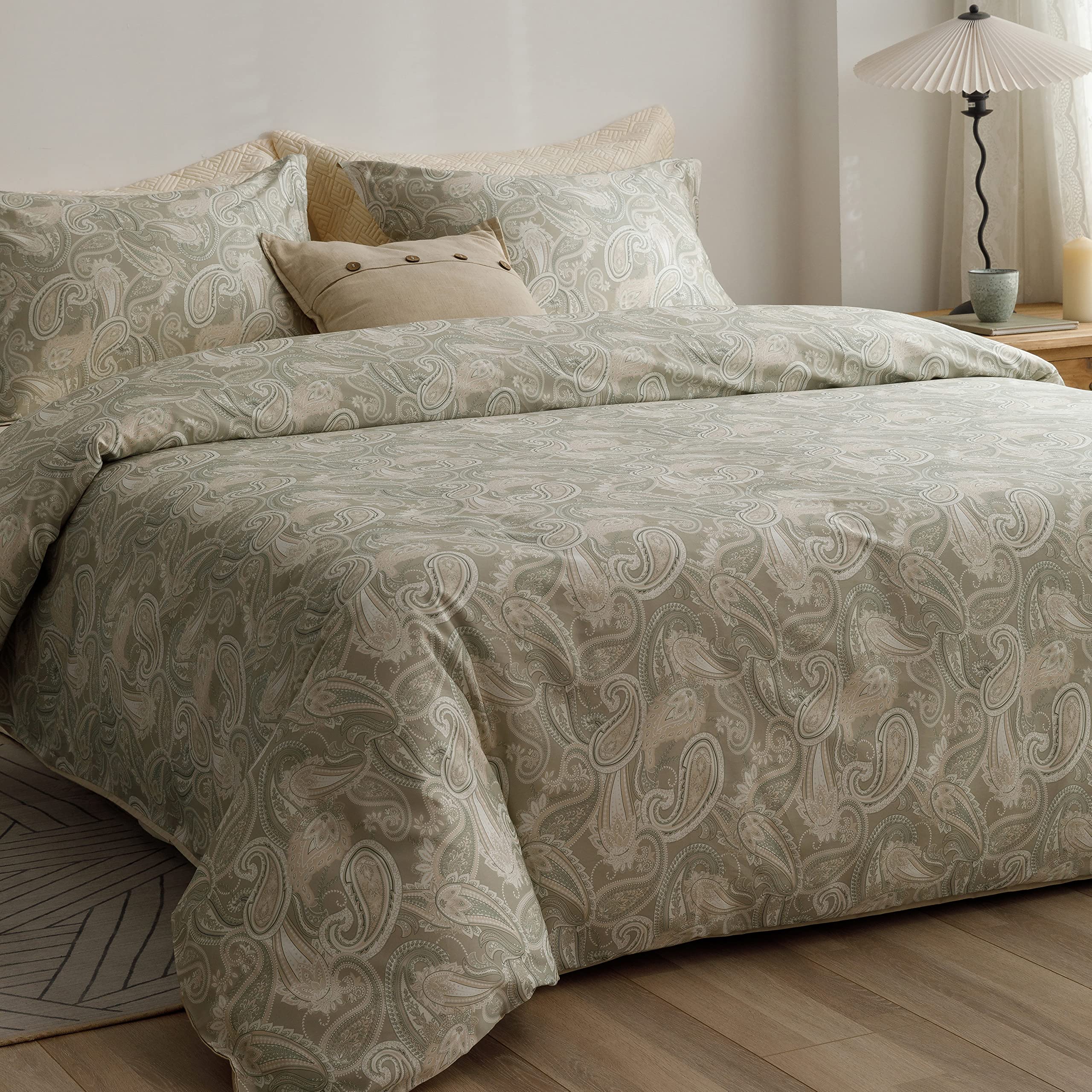 Premium Egyptian Cotton Duvet Cover King Size - 100% Long Staple Sateen Weave, Silky Soft Bohemian Style with Zipper Closure, Paisley Pattern 3-Piece Set (104