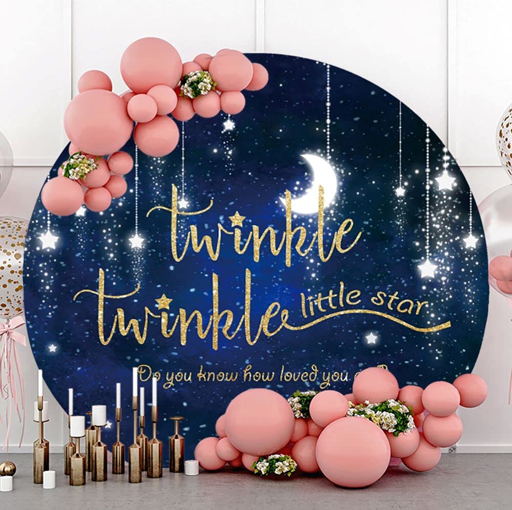 7x7ft Round Baby Shower Backdrop - Twinkle Star & Moonlight Photography Background for Cake Smash, 1st Birthday, Newborn Gender Reveal, Bridal Shower - Premium Polyester Photo Props for YouTube & Social Media