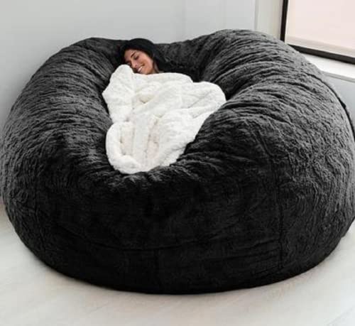 Large Bean Bag Cover No Fillings - Soft 5FT Bean Bag Chair Cover for Organizing Plush Toys & Textiles | Machine Washable PV Fur Fabric (Black) | Perfect for Living Room, Bedroom & Kids Play Area