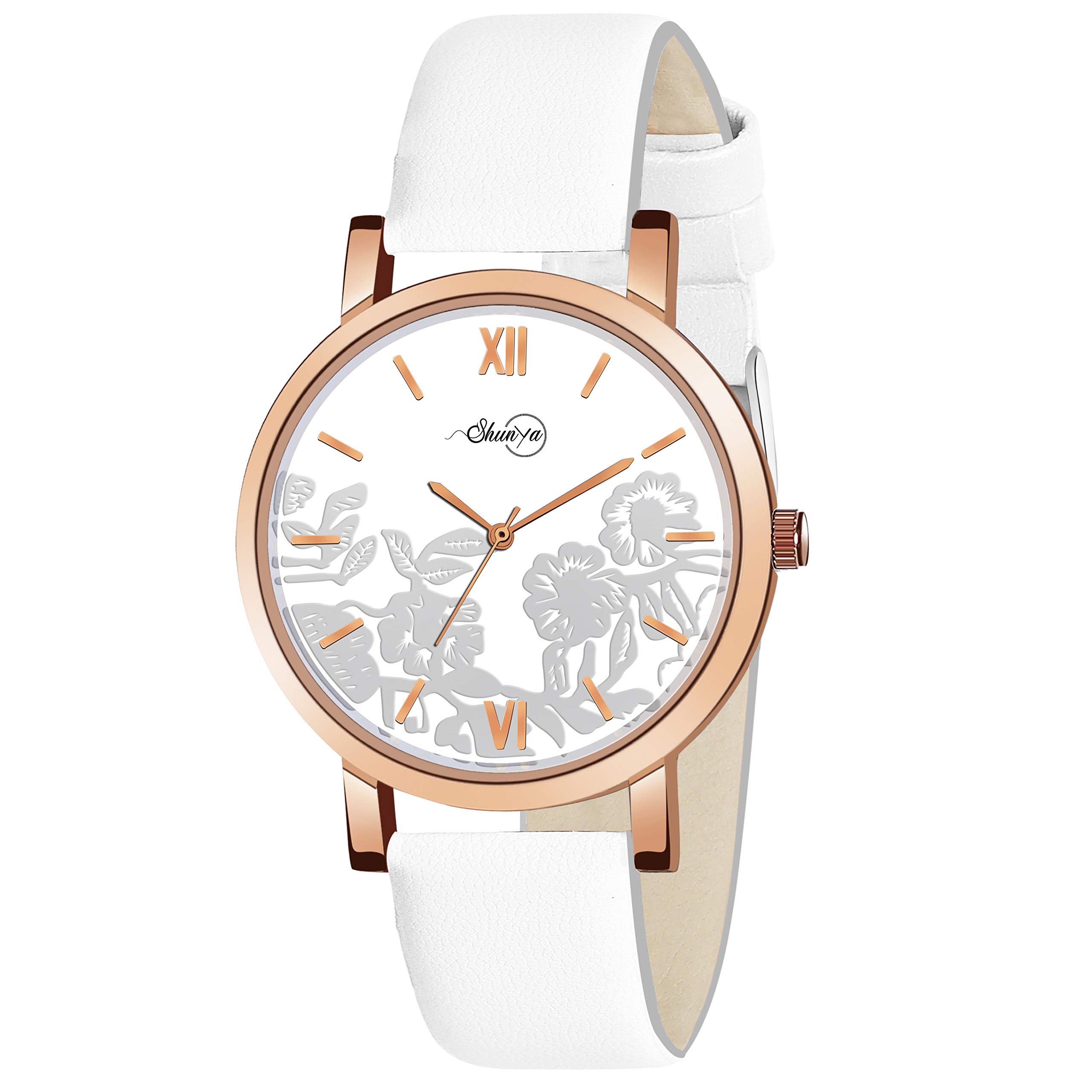 Shunya Stylish Analog Watch for Women - White Leather Strap, Minimalist Dial Design - Perfect for Office Wear, Casual Outfits & Special Occasions