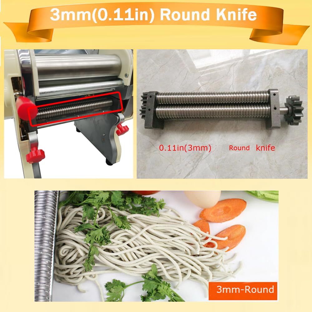 INTBUYING Electric Pasta Maker Machine - Stainless Steel Automatic Noodle Maker with 3mm Round Cutter & Adjustable Thickness for Home & Commercial Use | Perfect for Italian Cuisine, Restaurant Kitchen & Homemade Pasta
