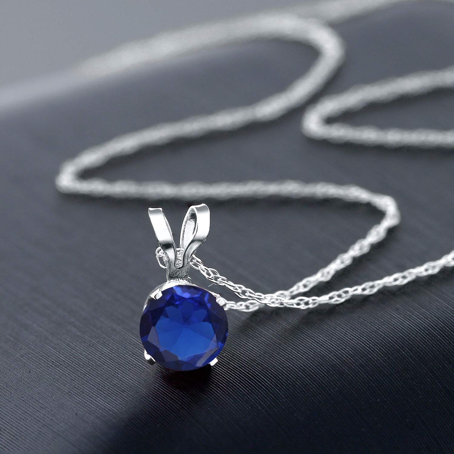 Gem Stone King 14K White Gold Round 4.5MM Birthstone Solitaire Pendant Necklace for Women - 18 Inch Gold Chain | Personalized Jewelry Gift for Birthday, Anniversary & Special Occasions