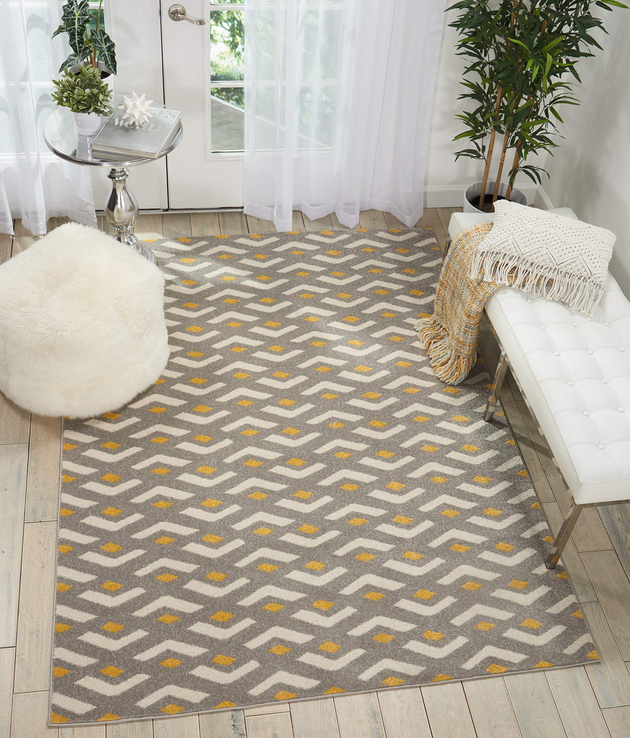 Nourison Harper Geometric Grey 8' x 10' Area Rug - Easy-Clean, Non-Shedding, Stain Resistant - Perfect for Bedroom, Living Room, Dining Room & Kitchen Decor (8x10) - Adds Modern Style to Home & Office Spaces