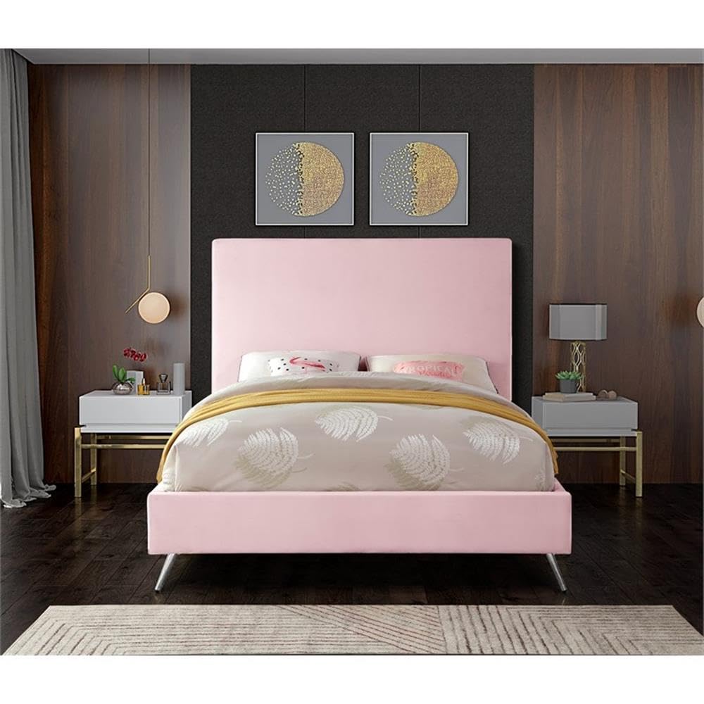 Meridian Furniture Jasmine Collection Modern Velvet Upholstered King Bed with Gold & Chrome Legs - 81