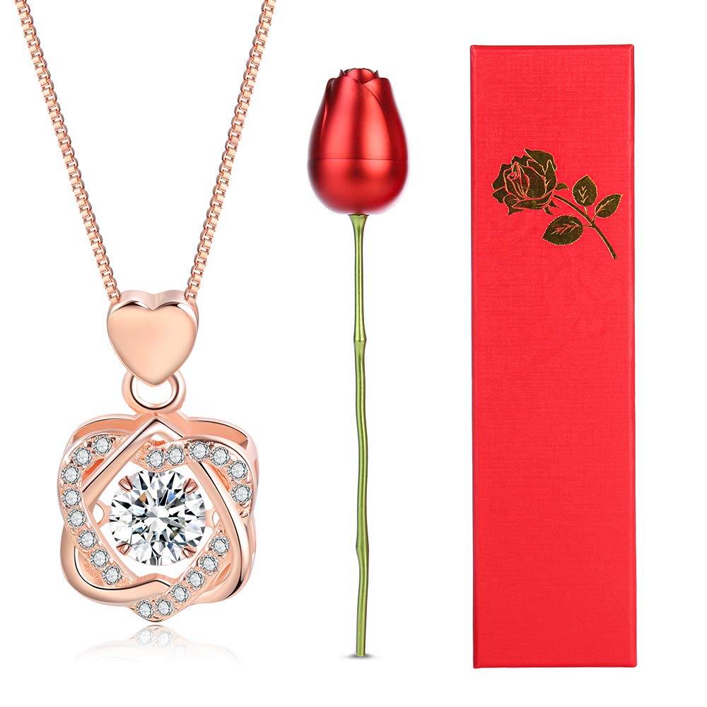 925 Sterling Silver Rose Necklace for Women - Romantic Heart Flower Pendant Couple Promise Jewelry with Gift Box | Perfect Valentine's Day Gift, Anniversary Present & Bridesmaid Keepsake