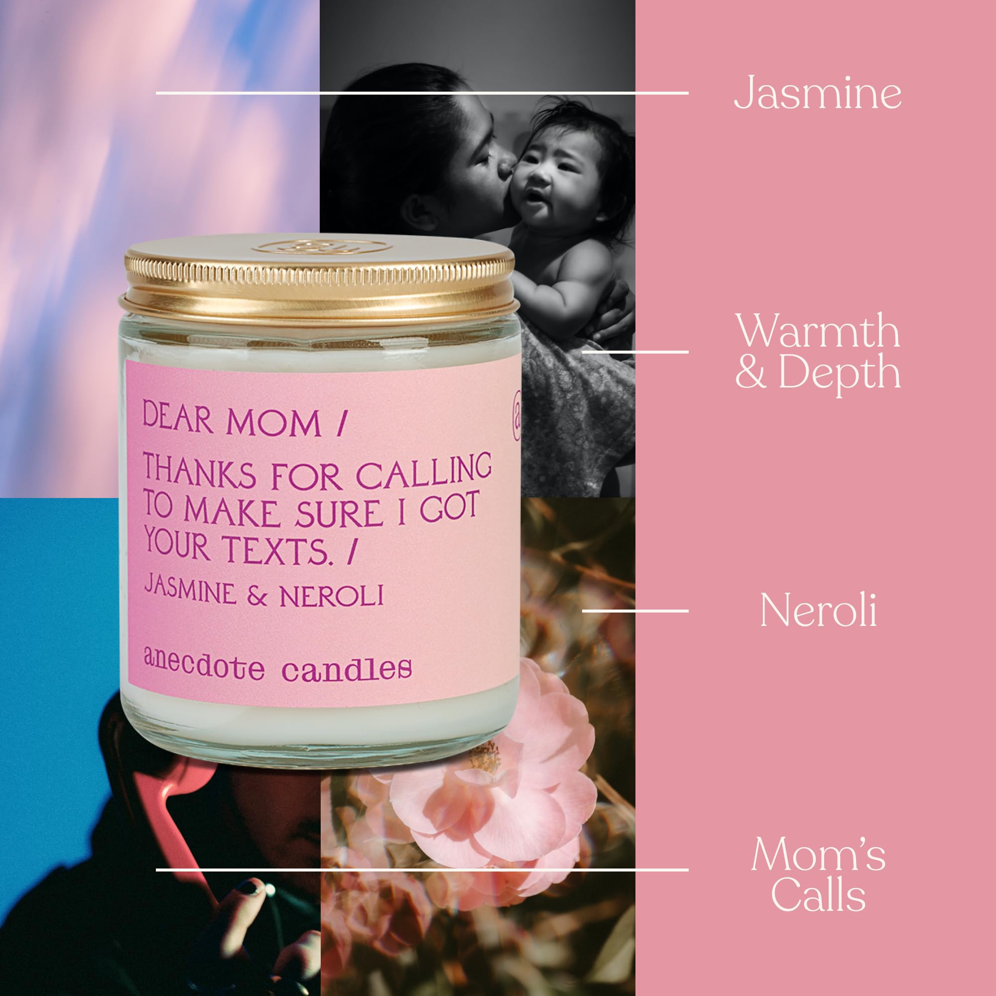 Premium 'Dear Mom' Coconut Soy Wax Candle Jar - Hand Poured Long-Lasting Jasmine & Neroli Scented Candle | Phthalate-Free, 7.8oz | Perfect Mother's Day Gift, Birthday Present, Home Decor & Relaxation Aromatherapy