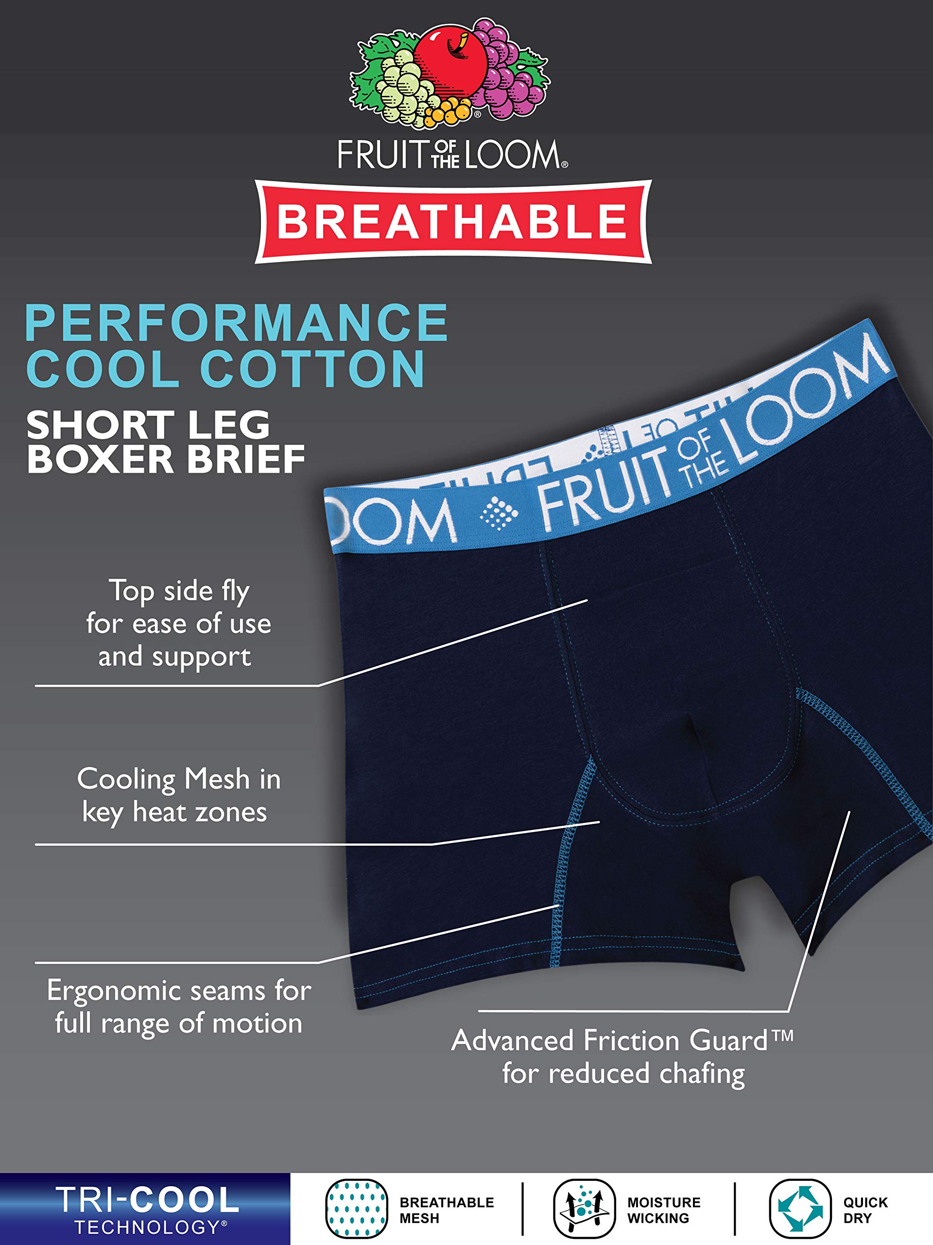 Fruit of the Loom Men's Cotton Boxer Briefs - Soft Breathable Underwear with Short Leg for All-Day Comfort | Perfect for Workout, Sleep & Everyday Wear