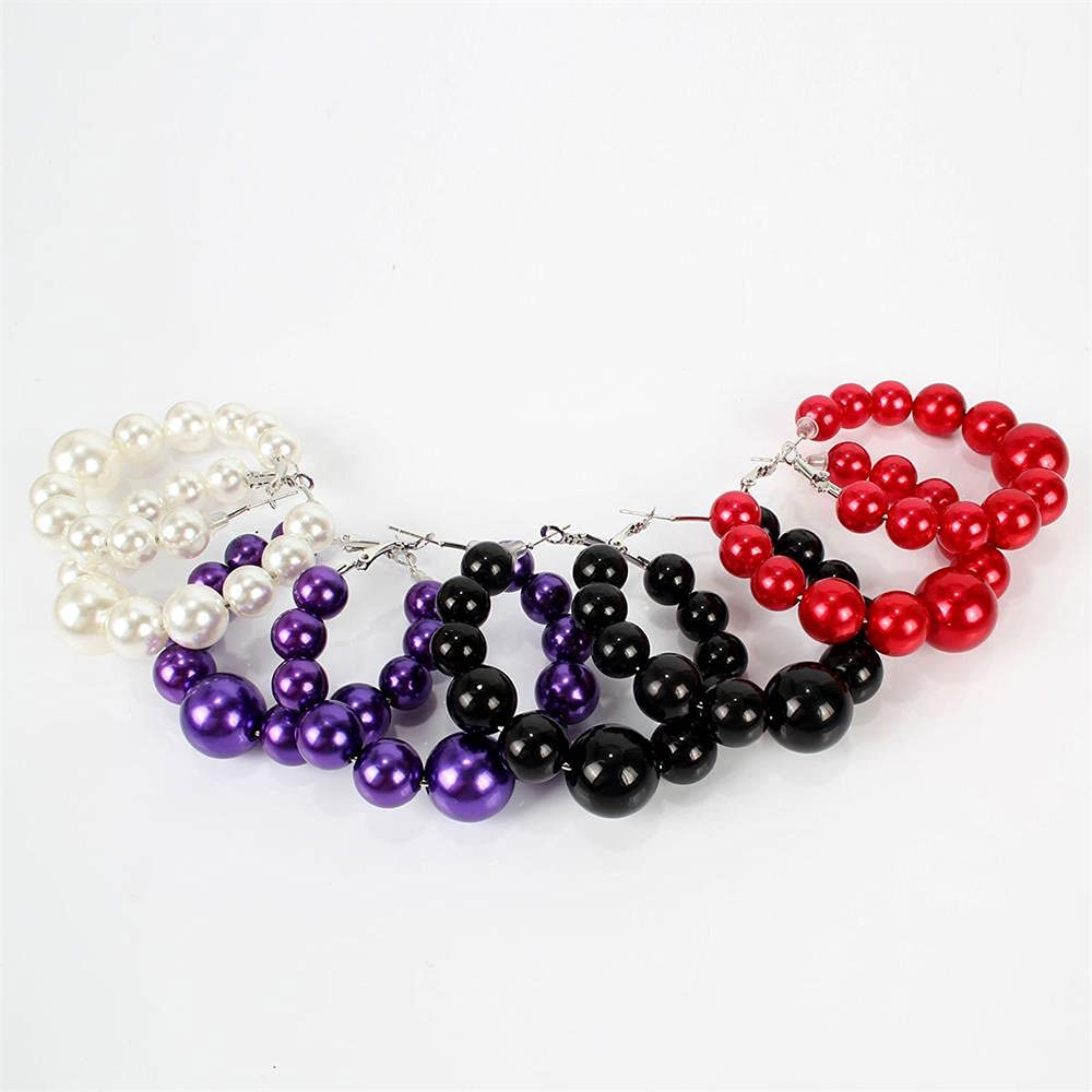 Colorful Imitation Pearl Hoop Earrings for Women - Elegant Beaded Circle Dangle Drop Jewelry | Perfect for Parties, Weddings & Everyday Wear
