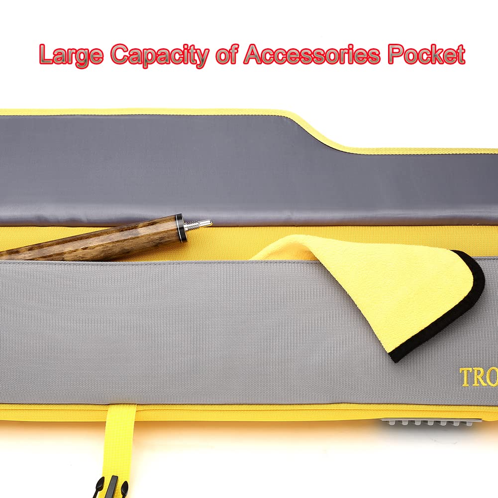 TROUFY 4x4 Pool Cue Case - Durable Yellow Backpack for Carrying 4 Pool Cue Sticks - Protective Billiard Equipment Storage - Perfect for Pool Players & Tournament Travel