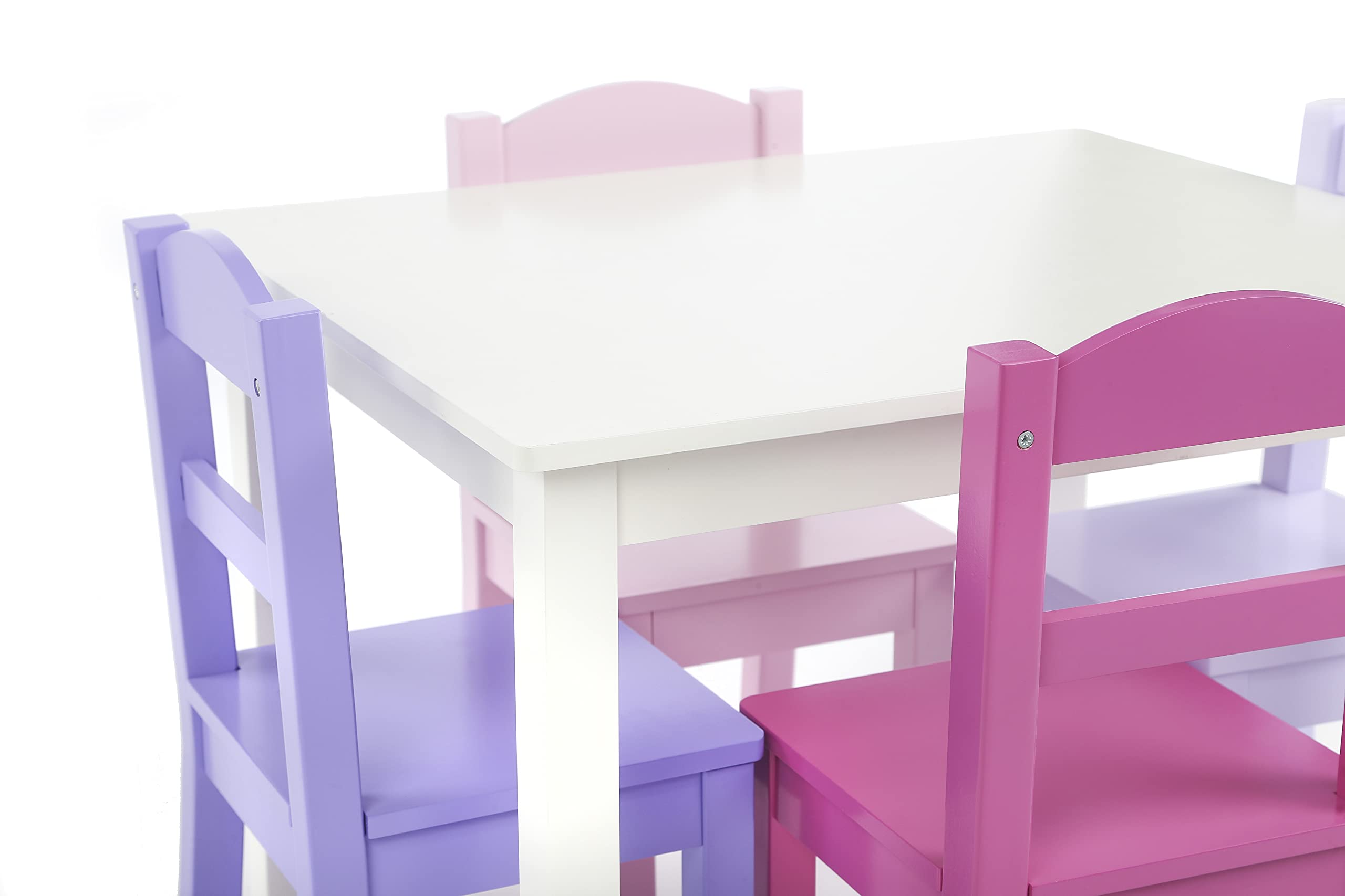 Humble Crew Kids Wood Table and 4 Chairs Set - White, Pink, Purple | Children's Playroom Furniture for Arts, Crafts & Snack Time | Durable Wooden Table & Chair Set for Toddlers & Preschoolers