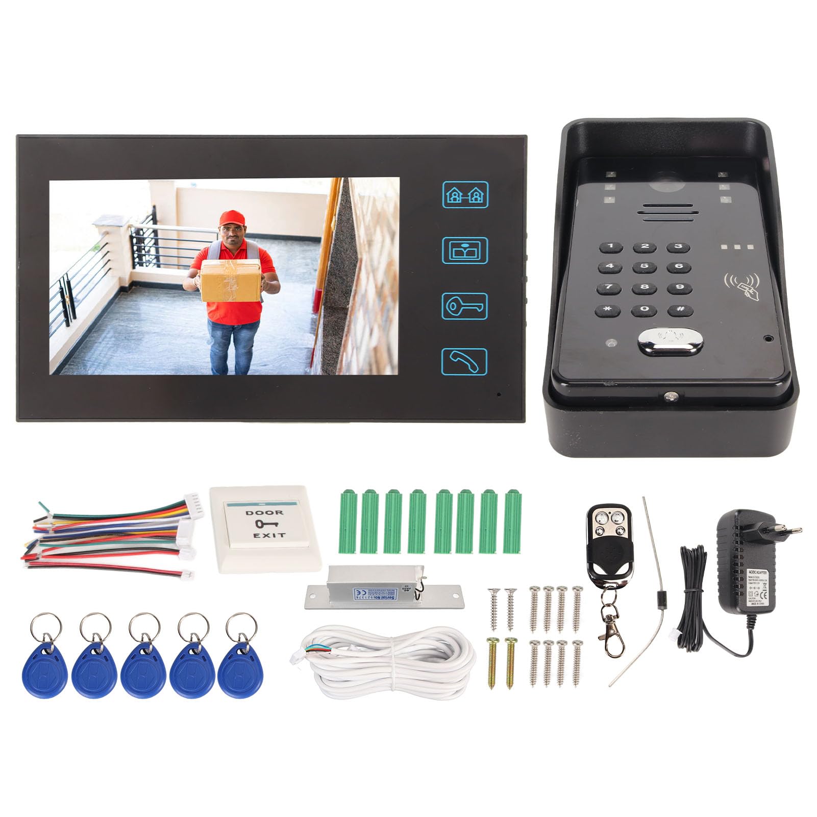 7 Inch TFT Video Door Phone System - Wireless Video Intercom with Access Control, Smart Video Doorbell (EU Plug) for Home Security & Apartment Entry Monitoring