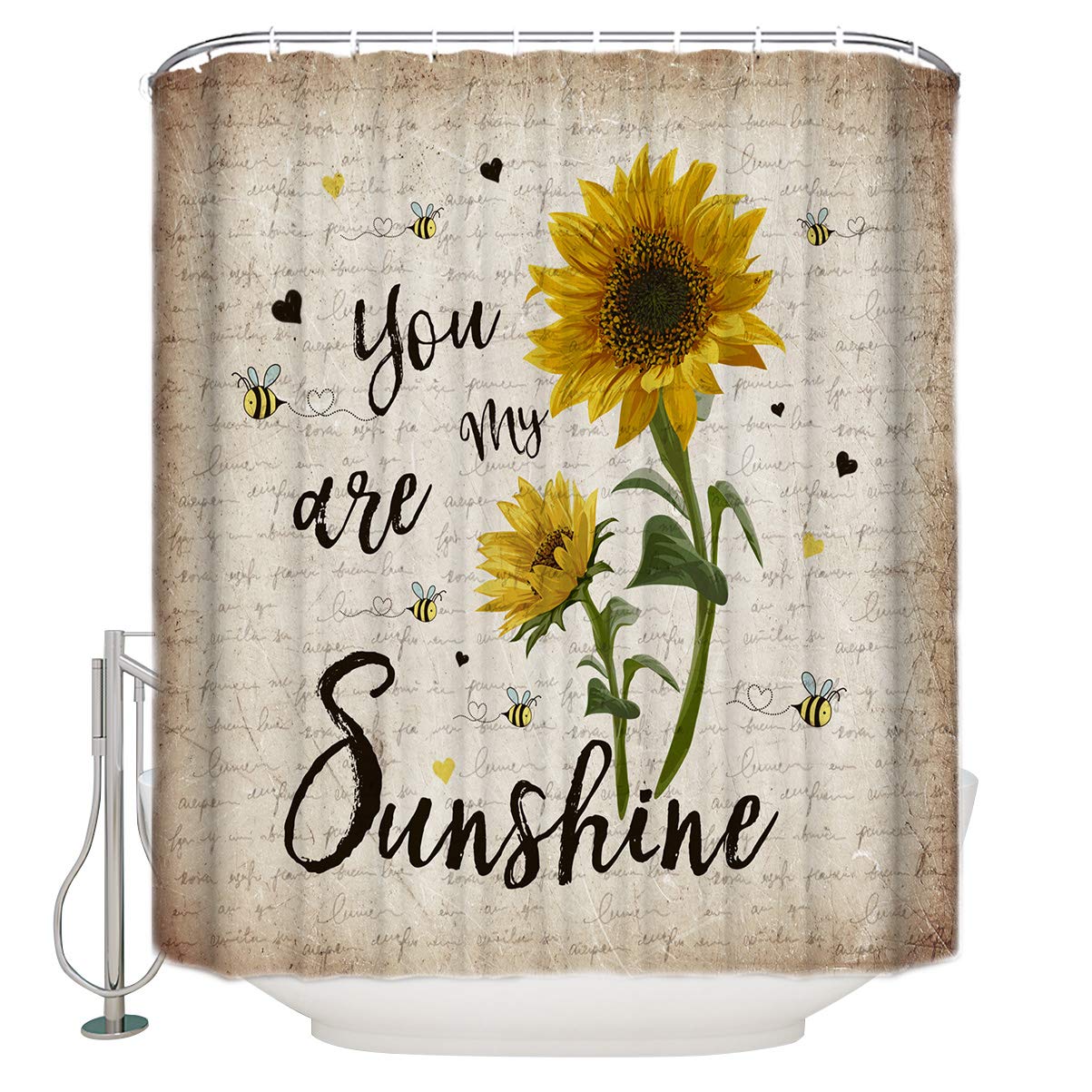 ZOE GARDEN Vintage Sunflower Newspaper Shower Curtain Set - 72x72 Inch Waterproof Polyester Bathroom Decor with Hooks | Perfect for Farmhouse, Boho & Vintage Style Bathrooms