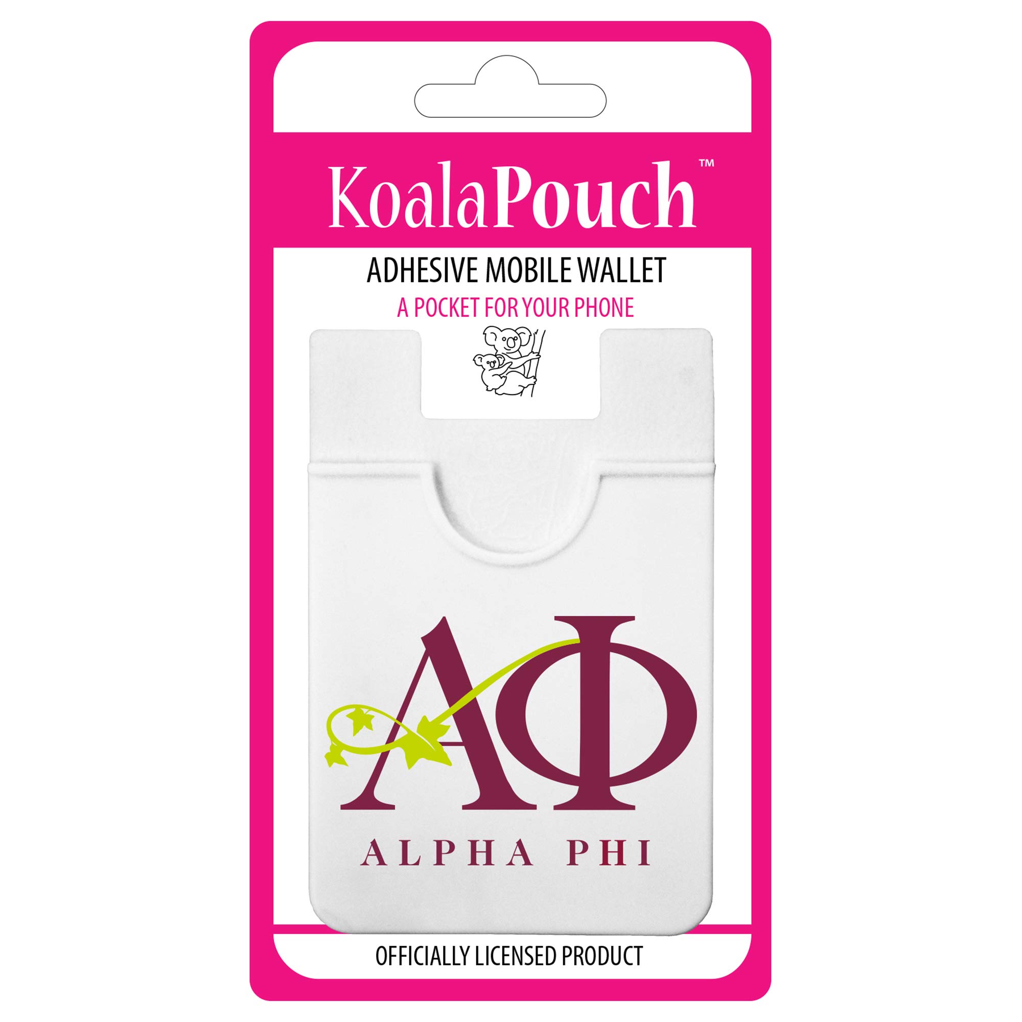 Alpha Phi Sorority Koala Pouch - Adhesive Phone Wallet with Logo Design - Perfect for Greek Life, Campus Events & Everyday Use