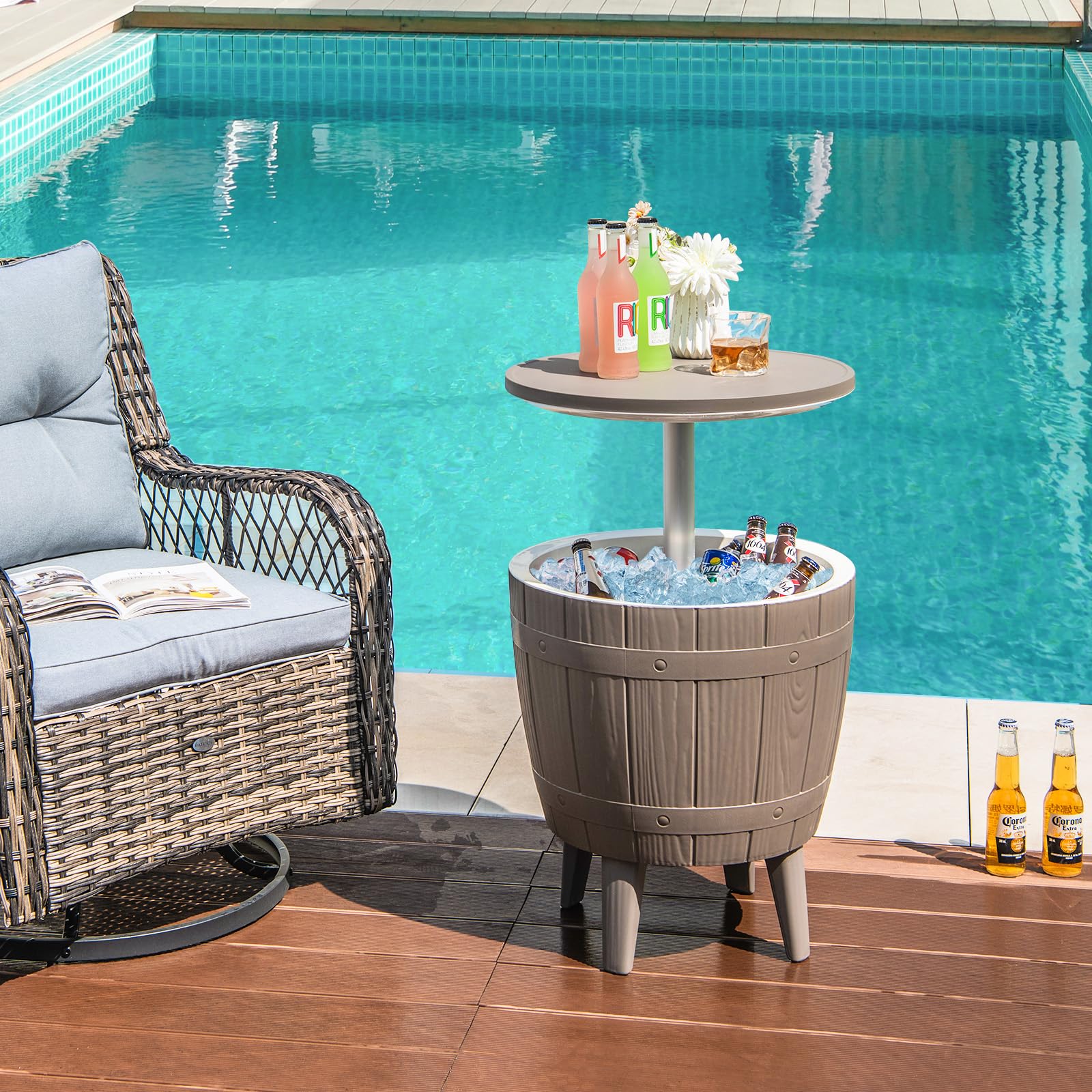 Giantex 10 Gallon Outdoor Cooler Side Table with Drainage Plug - Adjustable Height 3-in-1 Ice Cooler Cocktail Table for Beer & Wine Storage - Perfect for Patio, Deck, Pool Parties & Backyard BBQs
