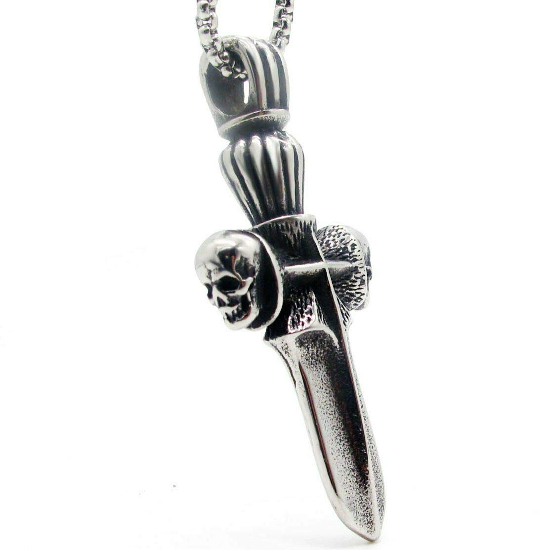 Gothic Biker Skull Cross Pendant Necklace for Men & Women - Stainless Steel Gothic Jewelry with 25