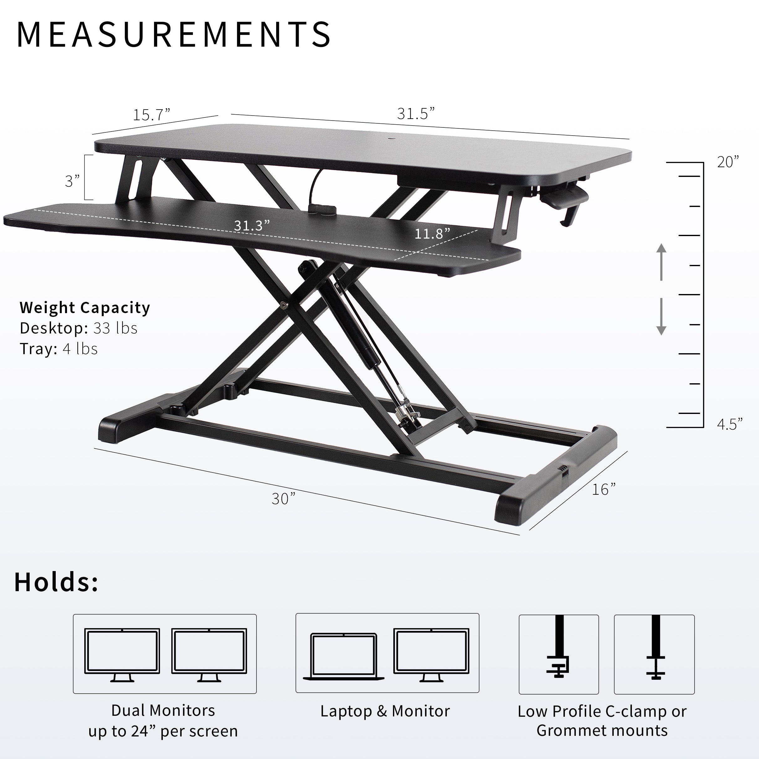 Adjustable K Series Standing Desk Converter - Ergonomic Height Riser for Home & Office Workspace - Perfect for Work from Home, Study, and Gaming