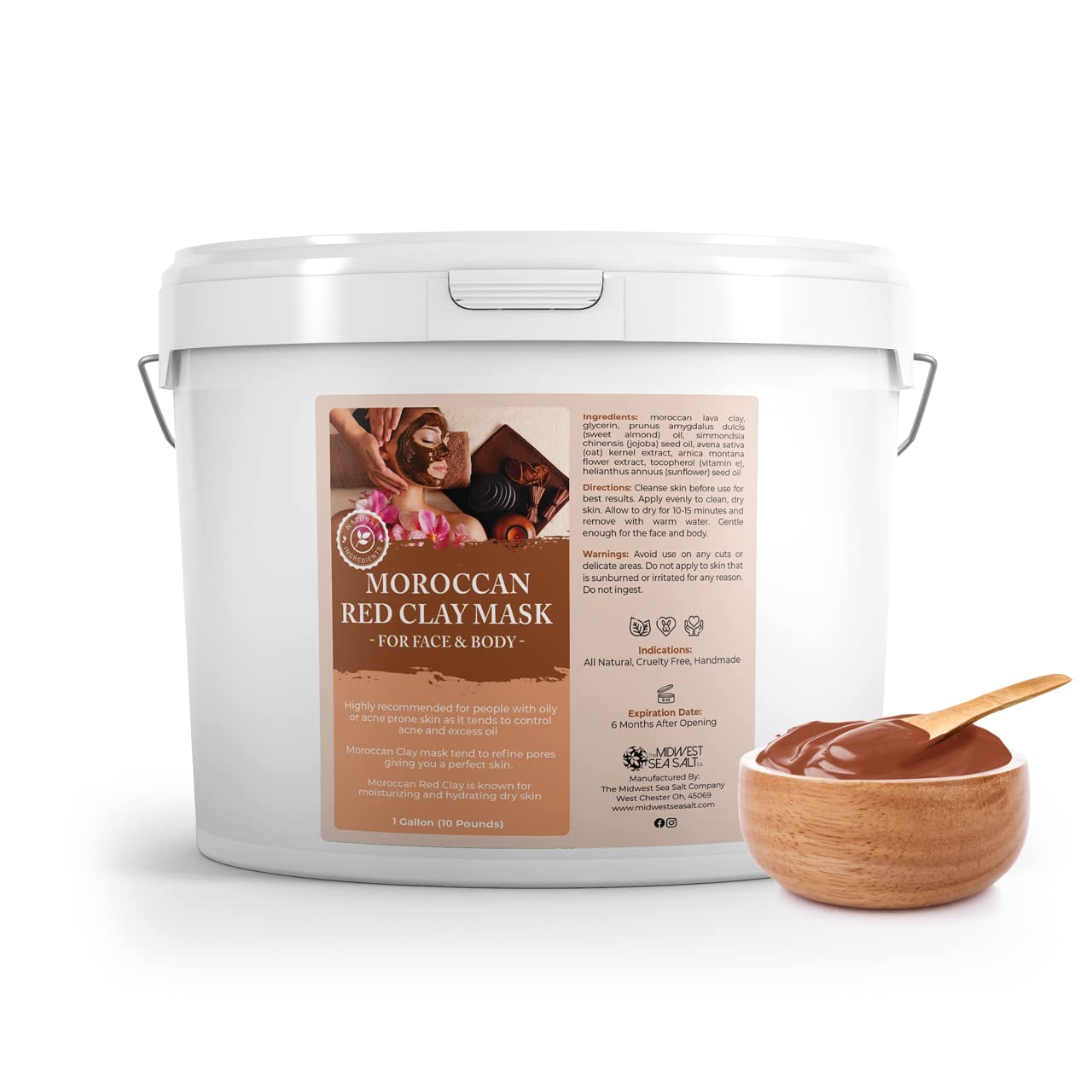 Moroccan Red Clay Mask - 10lbs (128oz) - Natural Oil Absorbing & Deep Cleansing Face Mask for Acne, Blackheads & Oily Skin - DIY Spa & Skincare Treatment at Home